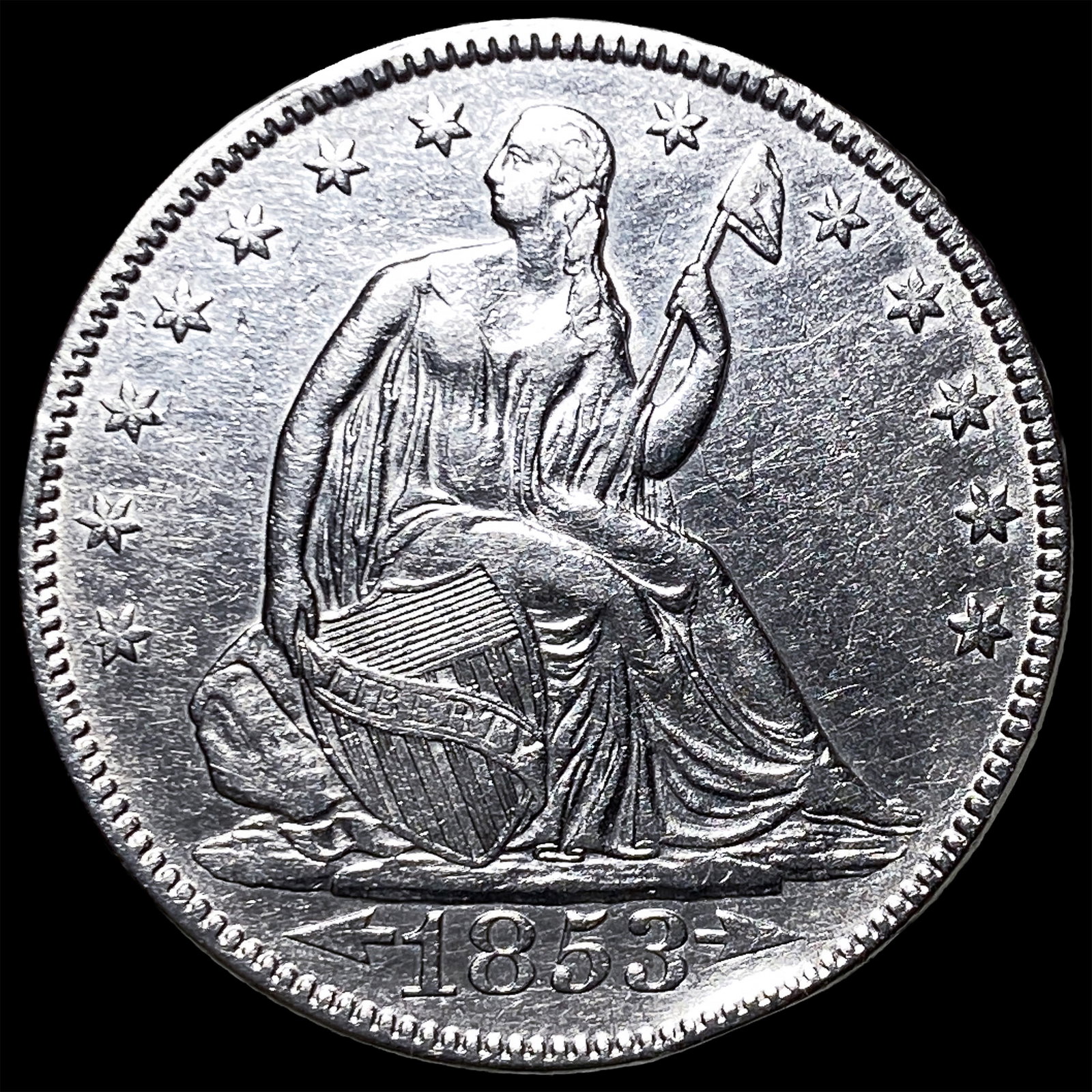 1853 Arrows Seated Liberty Half Dollar CLOSELY UNCIRCULATED: 1853 Arrows Seated Liberty Half Dollar CLOSELY UNCIRCULATED