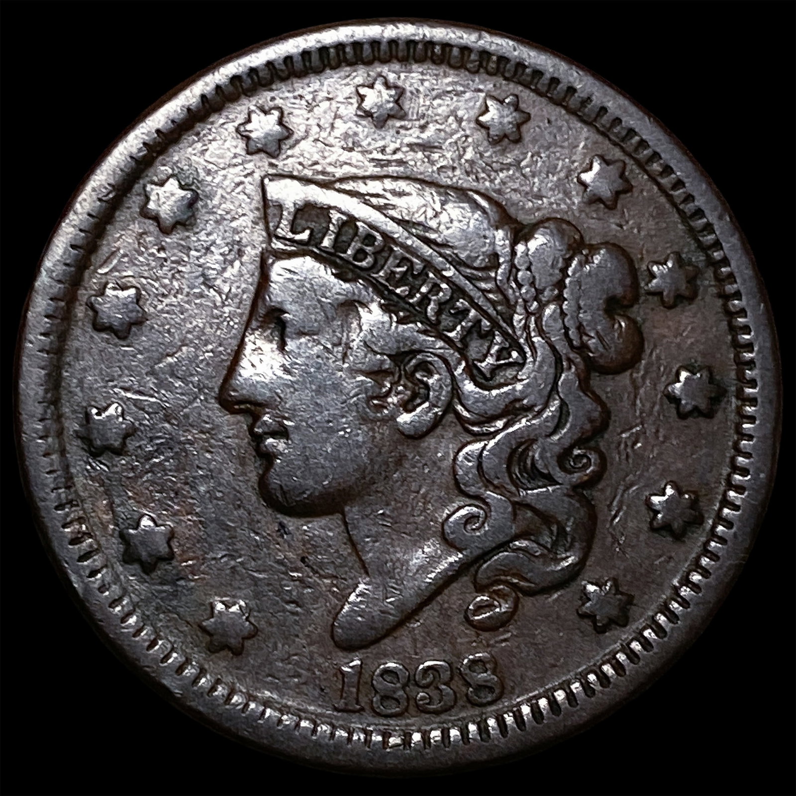 1838 Braided Hair Large Cent ABOUT UNCIRCULATED: 1838 Braided Hair Large Cent ABOUT UNCIRCULATED