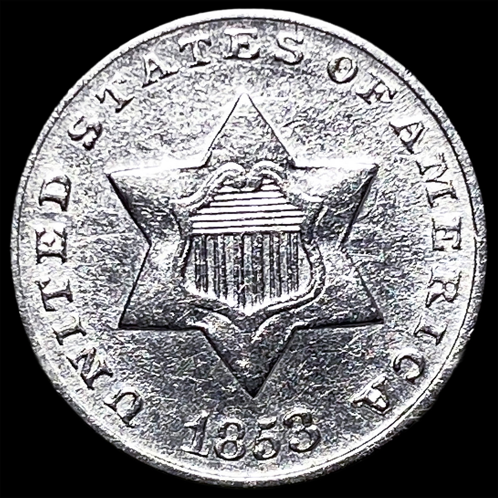 1853 Silver Three-Cent Piece CLOSELY UNCIRCULATED: 1853 Silver Three-Cent Piece CLOSELY UNCIRCULATED