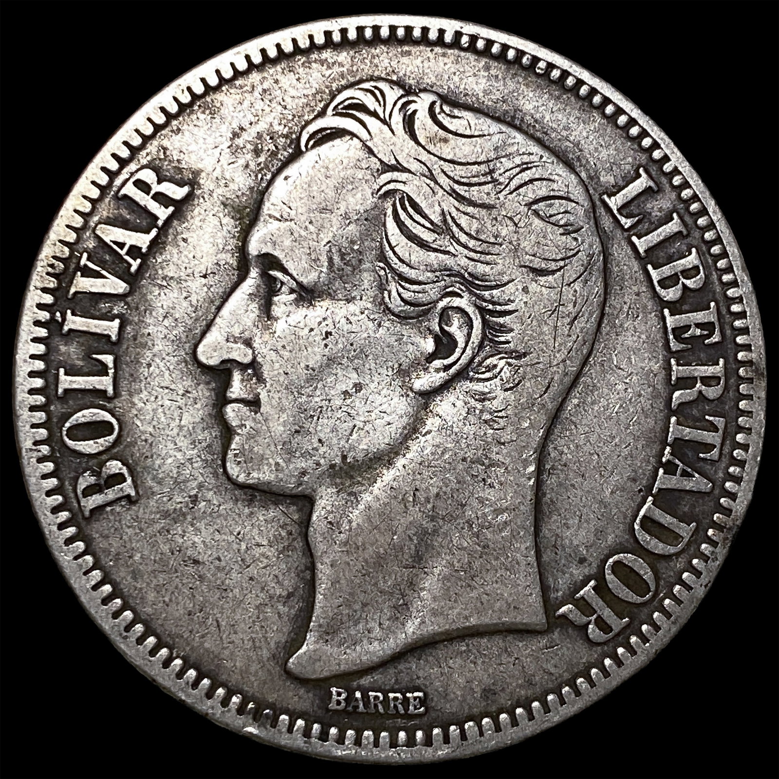 1935 Venezuela Silver 5 BolÃ­vares NEARLY UNCIRCULATED: 1935 Venezuela Silver 5 BolÃ­vares NEARLY UNCIRCULATED