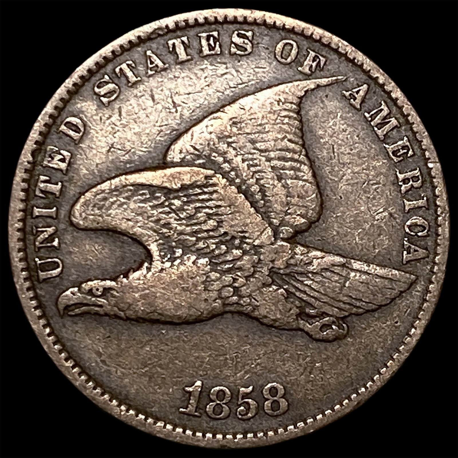 1858 Copper-Nickel Flying Eagle Cent NEARLY UNCIRCULATED: 1858 Copper-Nickel Flying Eagle Cent NEARLY UNCIRCULATED