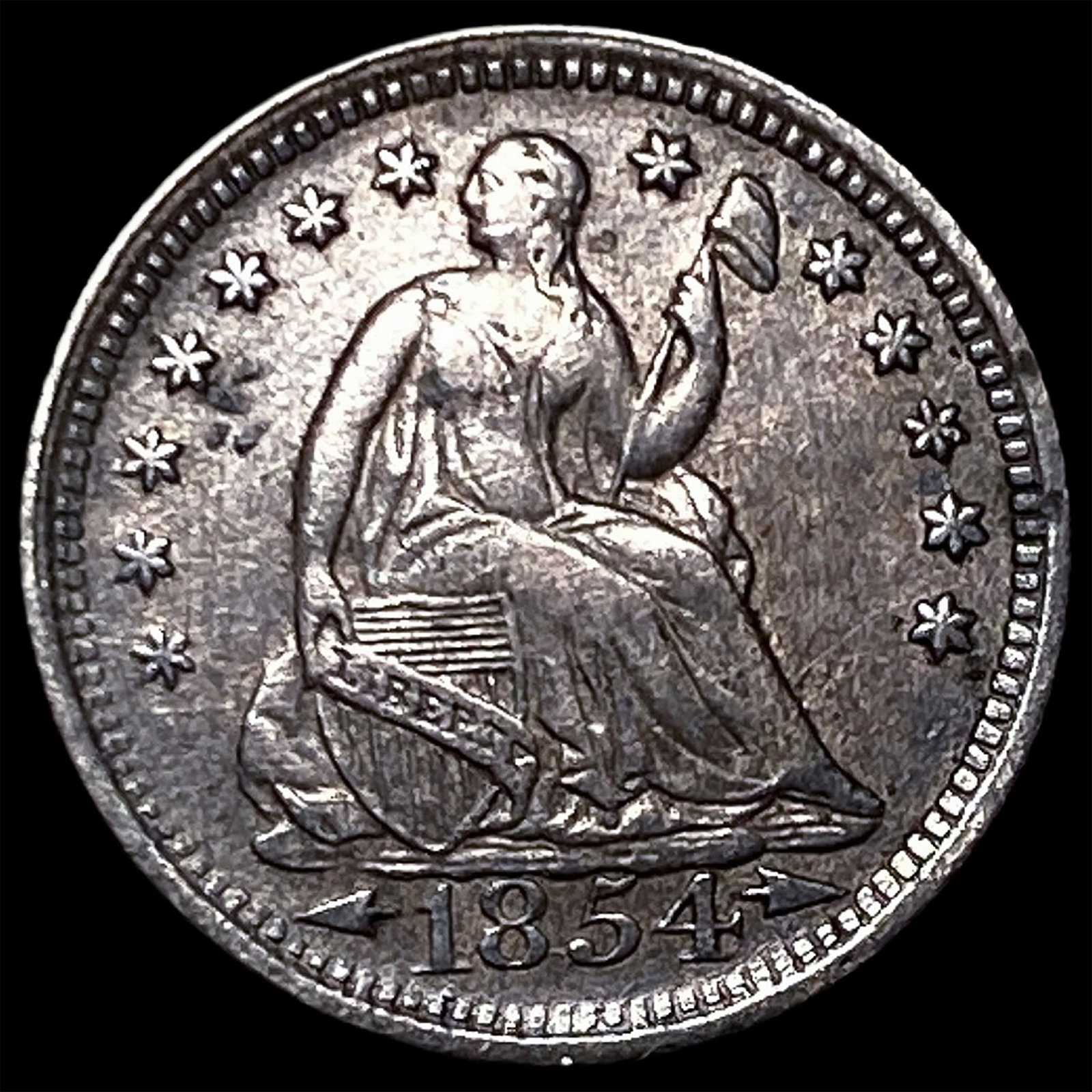 1854 Arrows Seated Liberty Half Dime CLOSELY UNCIRCULATED: 1854 Arrows Seated Liberty Half Dime CLOSELY UNCIRCULATED