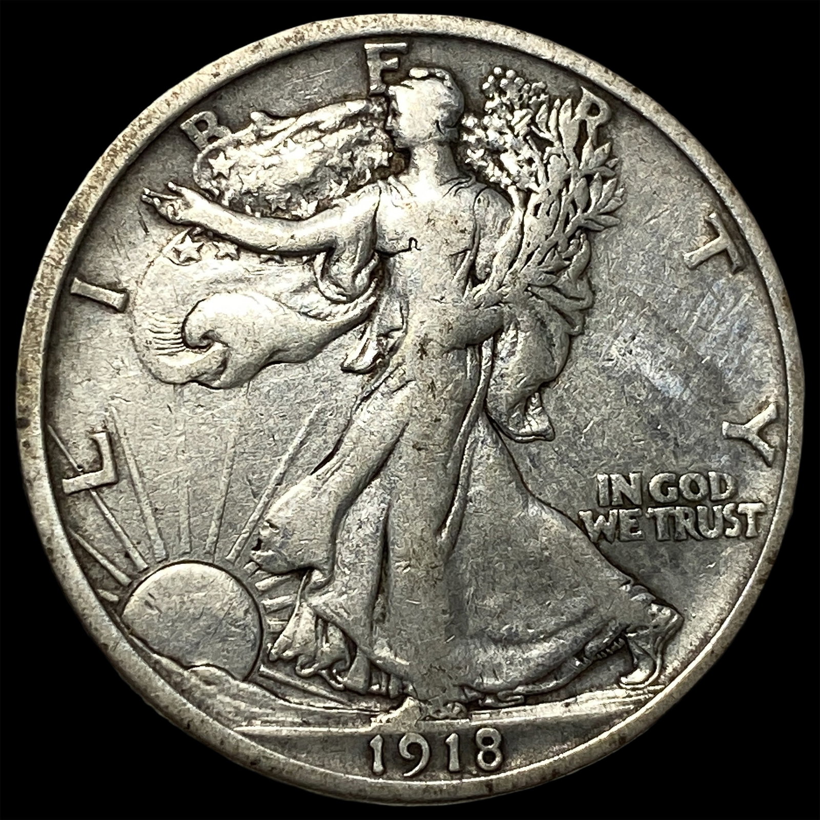 1918-S Silver Walking Liberty Half Dollar NEARLY UNCIRCULATED: 1918-S Silver Walking Liberty Half Dollar NEARLY UNCIRCULATED