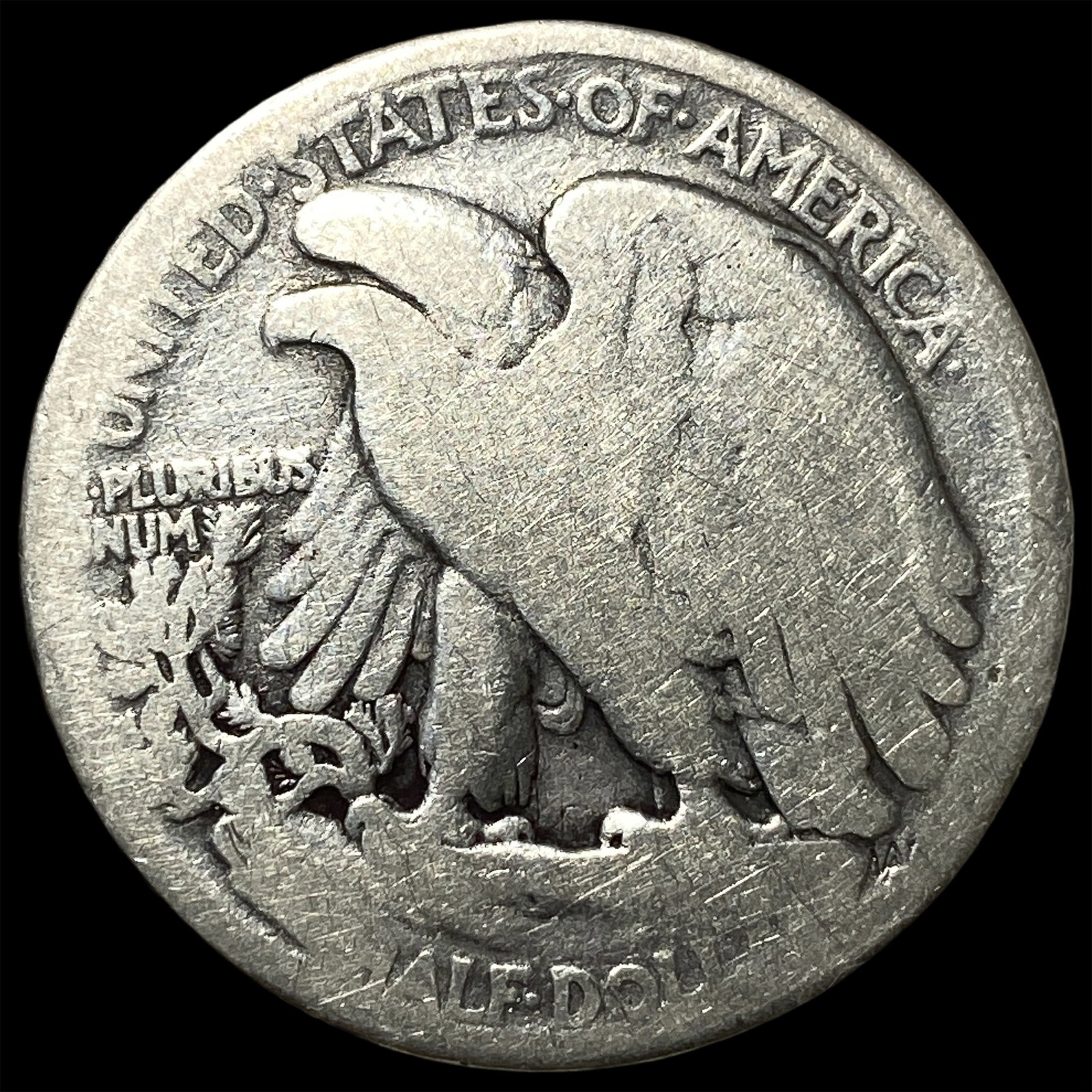 Walking Liberty Half Dollar date and mint mark worn. NICELY CIRCULATED - 2