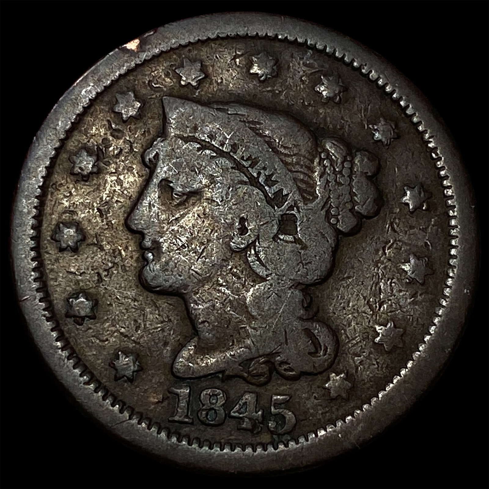 1845 Braided Hair Large Cent LIGHTLY CIRCULATED (1 of 2)