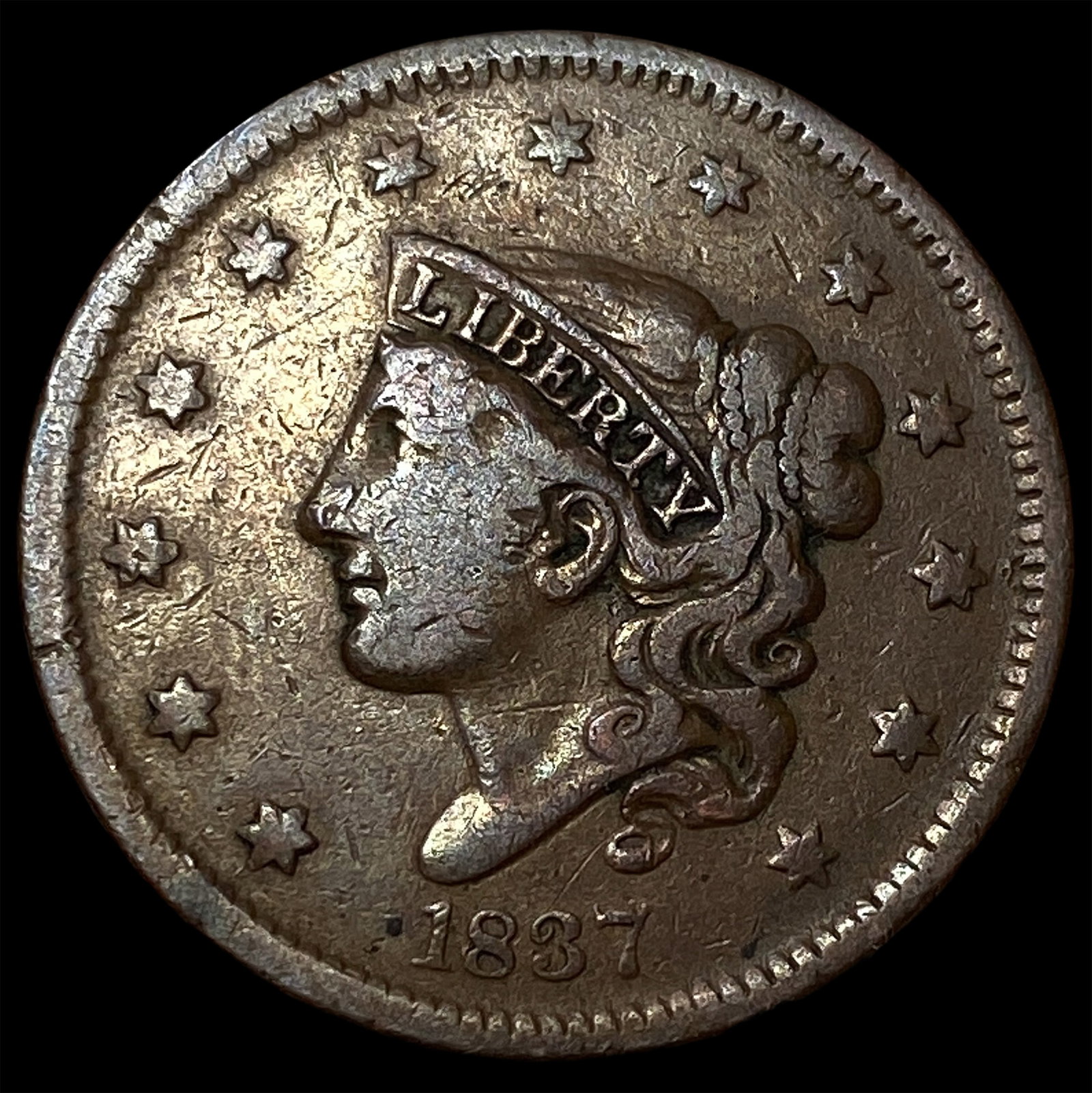 1837 Large Cent Coronet Head ABOUT UNCIRCULATED: 1837 Large Cent Coronet Head ABOUT UNCIRCULATED