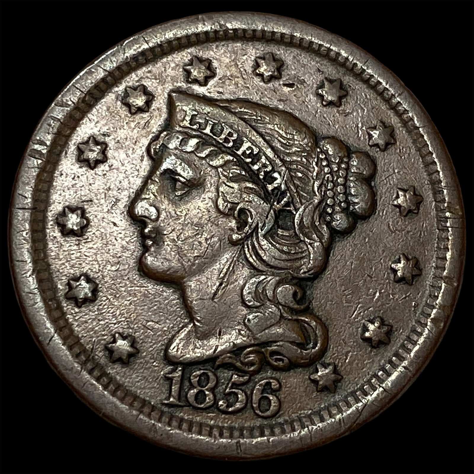 1856 Braided Hair Large Cent CHOICE BU: 1856 Braided Hair Large Cent CHOICE BU