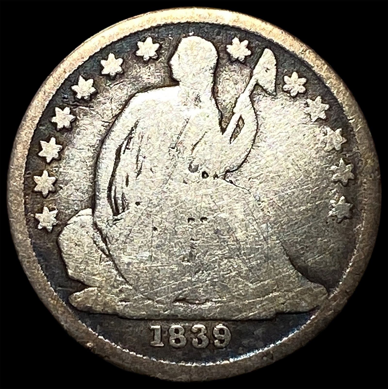 1839-O Silver Seated Liberty Dime ABOUT UNCIRCULATED: 1839-O Silver Seated Liberty Dime ABOUT UNCIRCULATED
