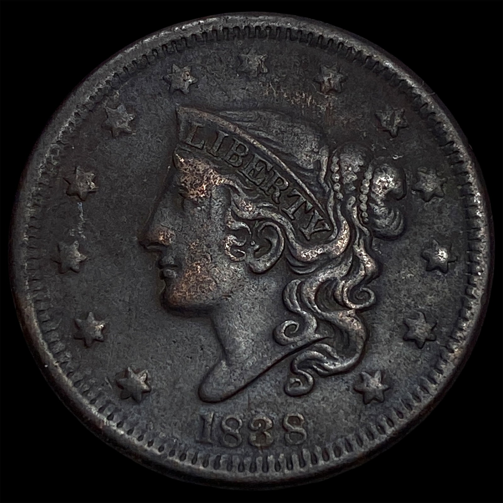1838 Coronet Head Large Cent NEARLY UNCIRCULATED: 1838 Coronet Head Large Cent NEARLY UNCIRCULATED