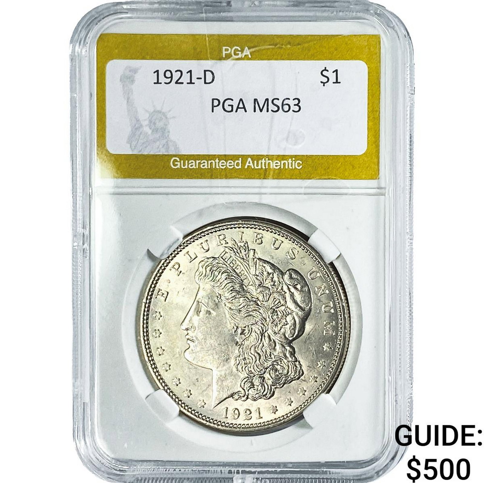 1921-D Morgan Silver Dollar PGA MS63: 1921-D Morgan Silver Dollar PGA MS63