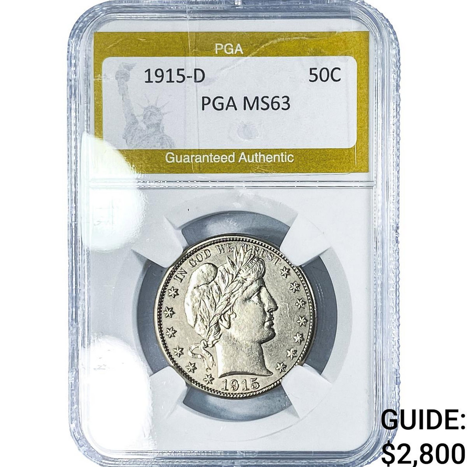1915-D Barber Half Dollar PGA MS63: 1915-D Barber Half Dollar PGA MS63