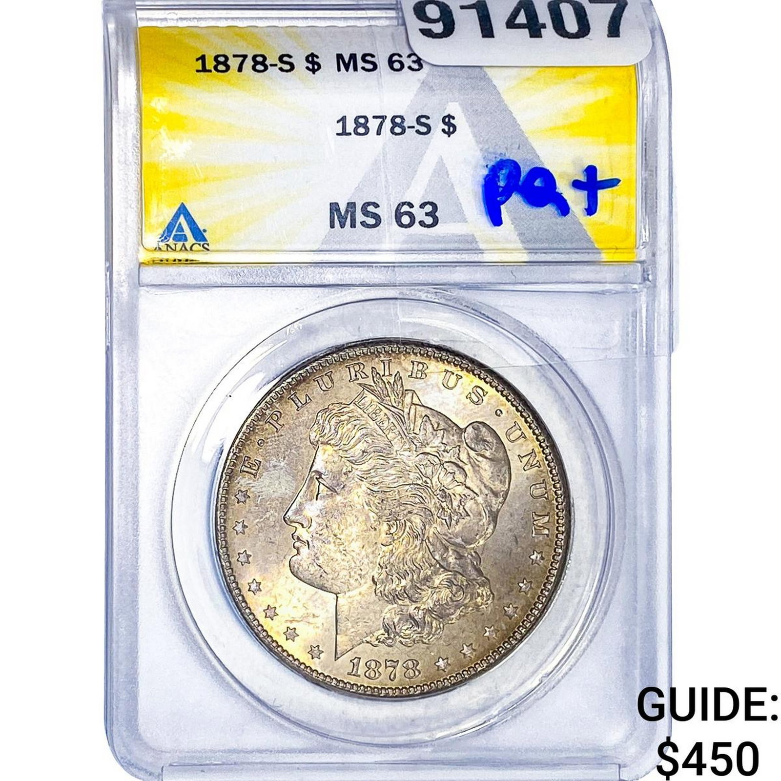 1878-S Morgan Silver Dollar ANACS MS63: 1878-S Morgan Silver Dollar ANACS MS63