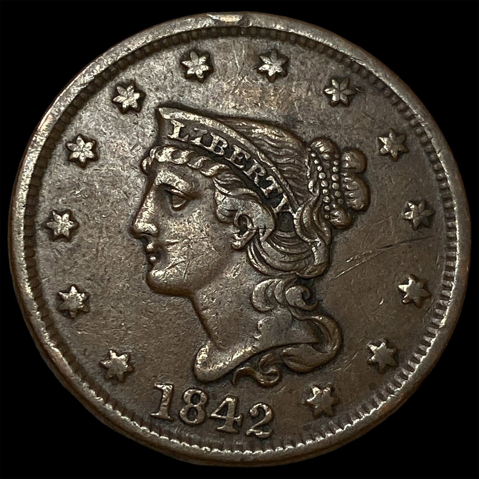 1842 Braided Hair Large Cent NEARLY UNCIRCULATED: 1842 Braided Hair Large Cent NEARLY UNCIRCULATED