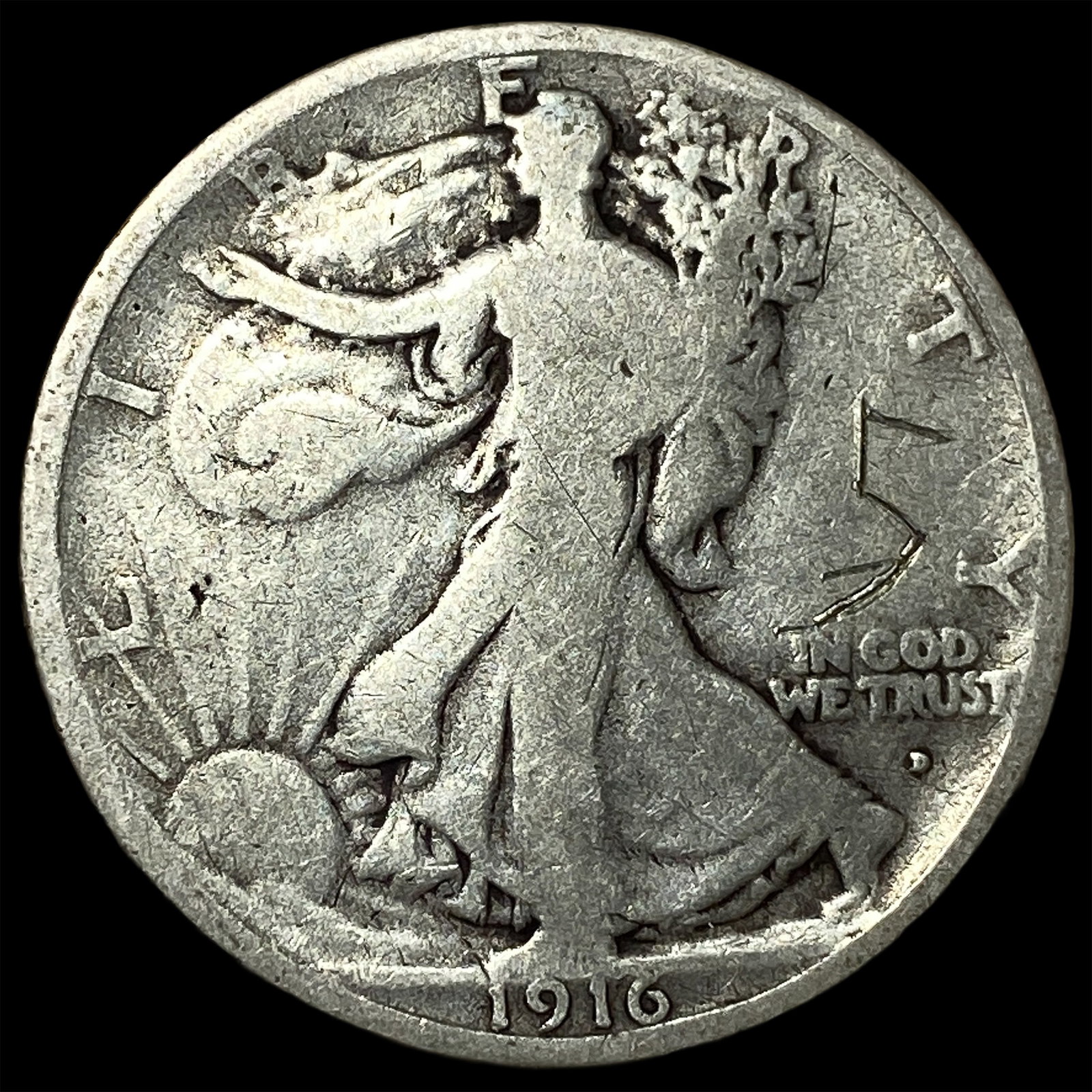 1916-D Silver Walking Liberty Half Dollar LIGHTLY CIRCULATED: 1916-D Silver Walking Liberty Half Dollar LIGHTLY CIRCULATED