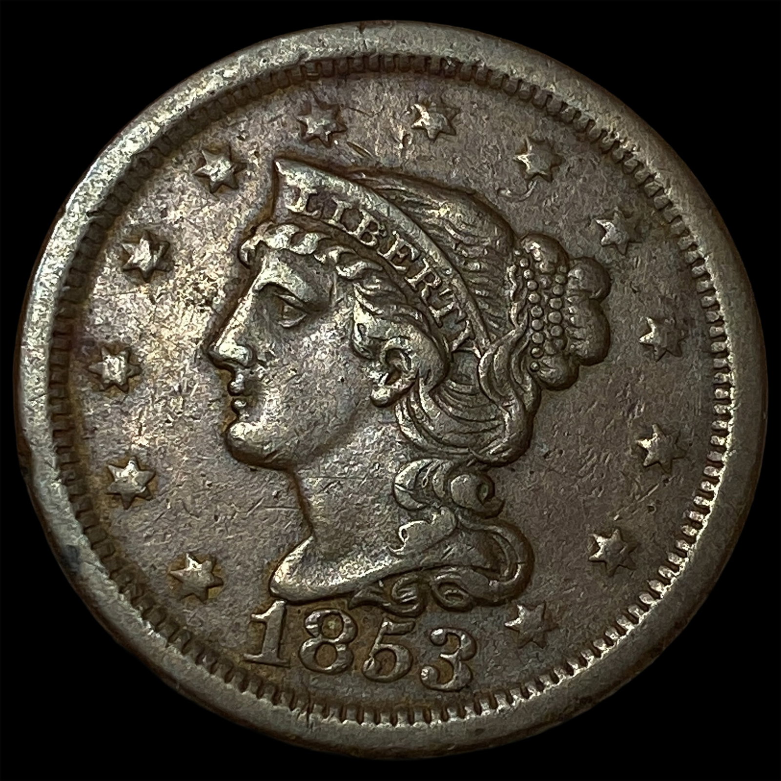 1853 Braided Hair Large Cent CHOICE AU: 1853 Braided Hair Large Cent CHOICE AU