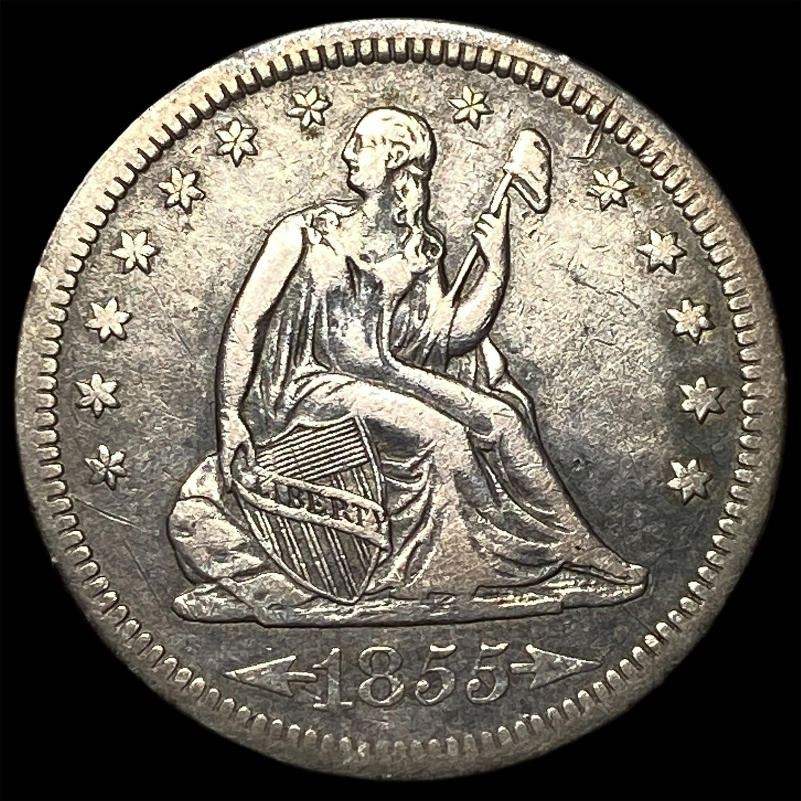 1855 Arrows Seated Liberty Quarter NEARLY UNCIRCULATED: 1855 Arrows Seated Liberty Quarter NEARLY UNCIRCULATED