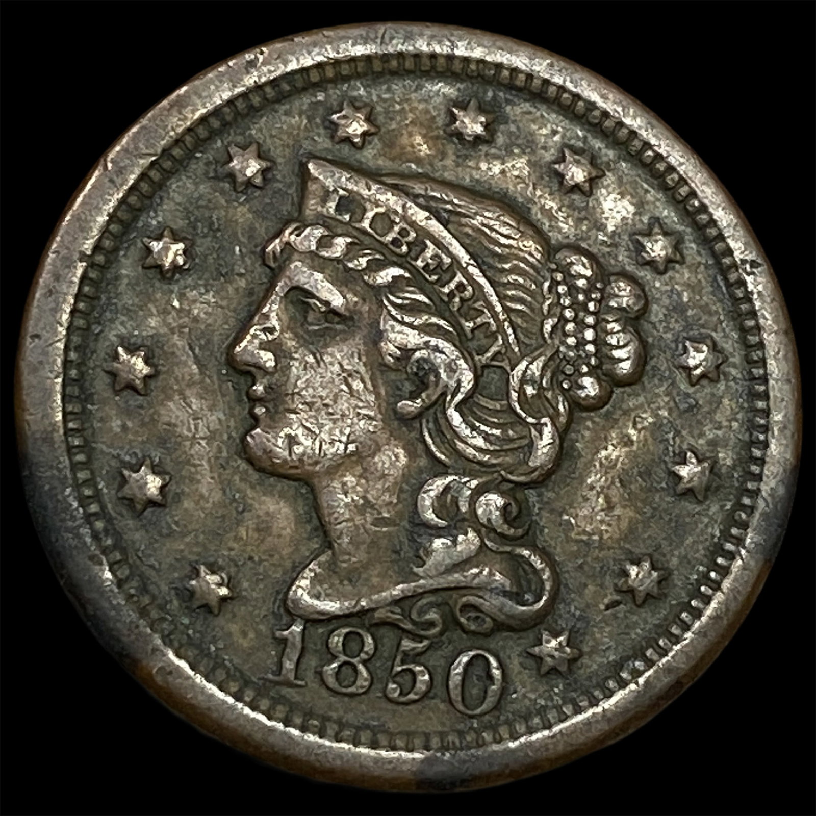 1850 Braided Hair Large Cent CLOSELY UNCIRCULATED: 1850 Braided Hair Large Cent CLOSELY UNCIRCULATED