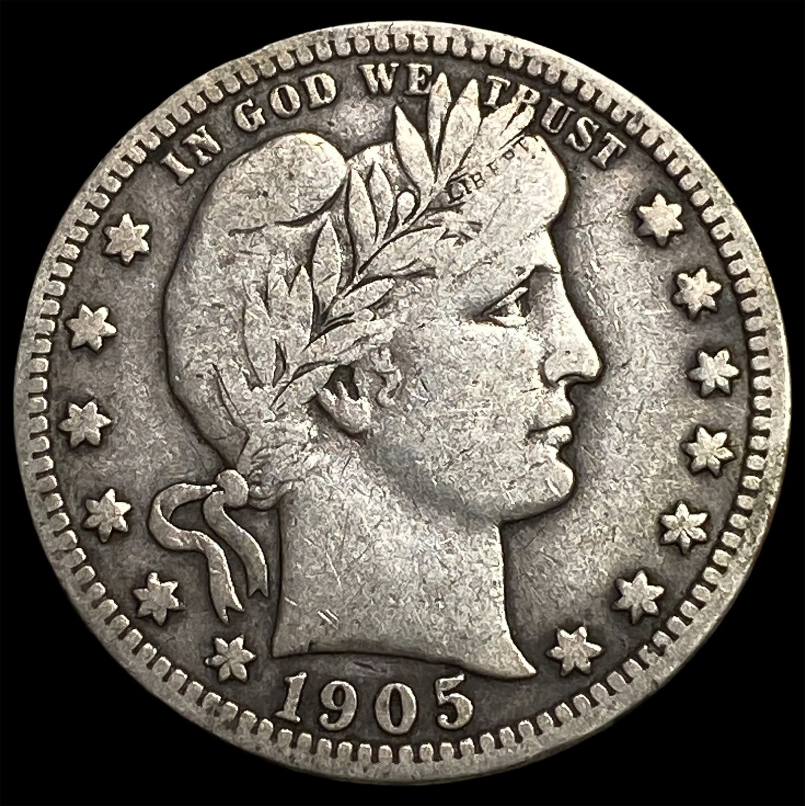 1905-S Silver Barber Quarter NEARLY UNCIRCULATED: 1905-S Silver Barber Quarter NEARLY UNCIRCULATED