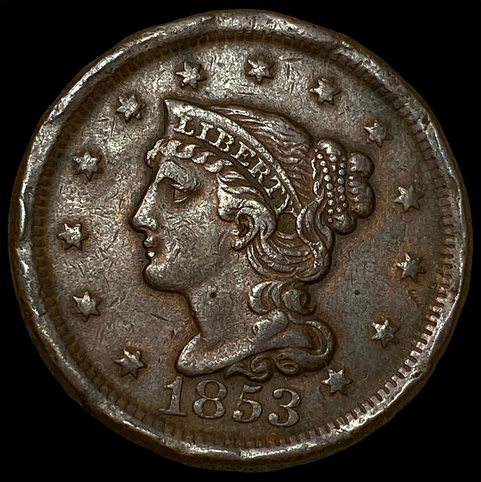 1853 Braided Hair Large Cent CLOSELY UNCIRCULATED: 1853 Braided Hair Large Cent CLOSELY UNCIRCULATED