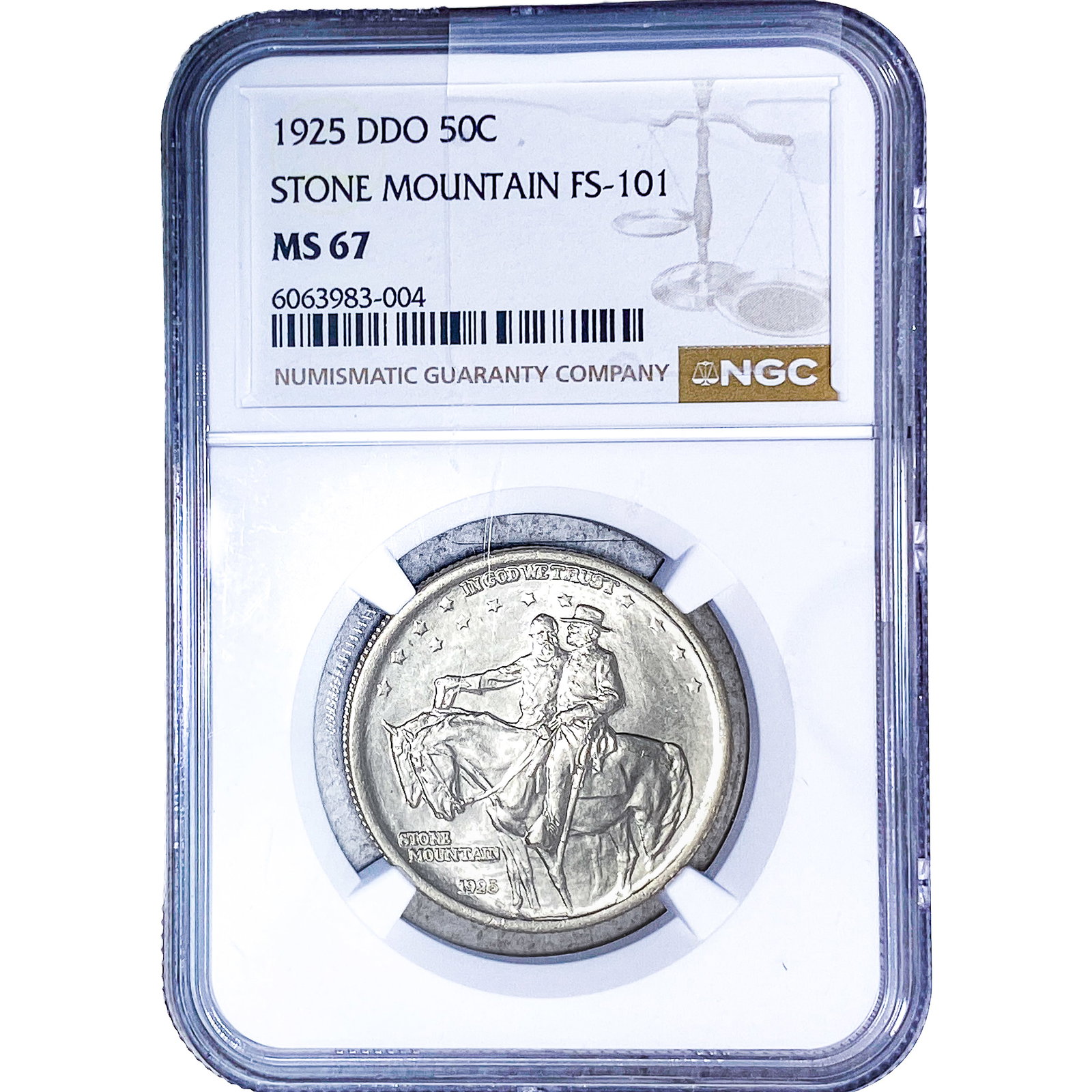 1925 Stone Mountain Half Dollar NGC MS67 FS-101: 1925 Stone Mountain Half Dollar NGC MS67 FS-101