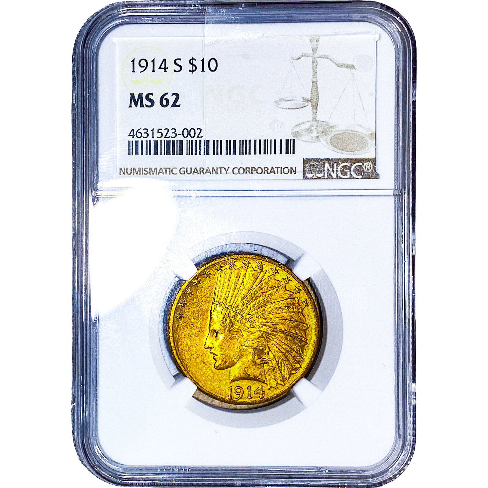 1914-S $10 Gold Eagle NGC MS62: 1914-S $10 Gold Eagle NGC MS62