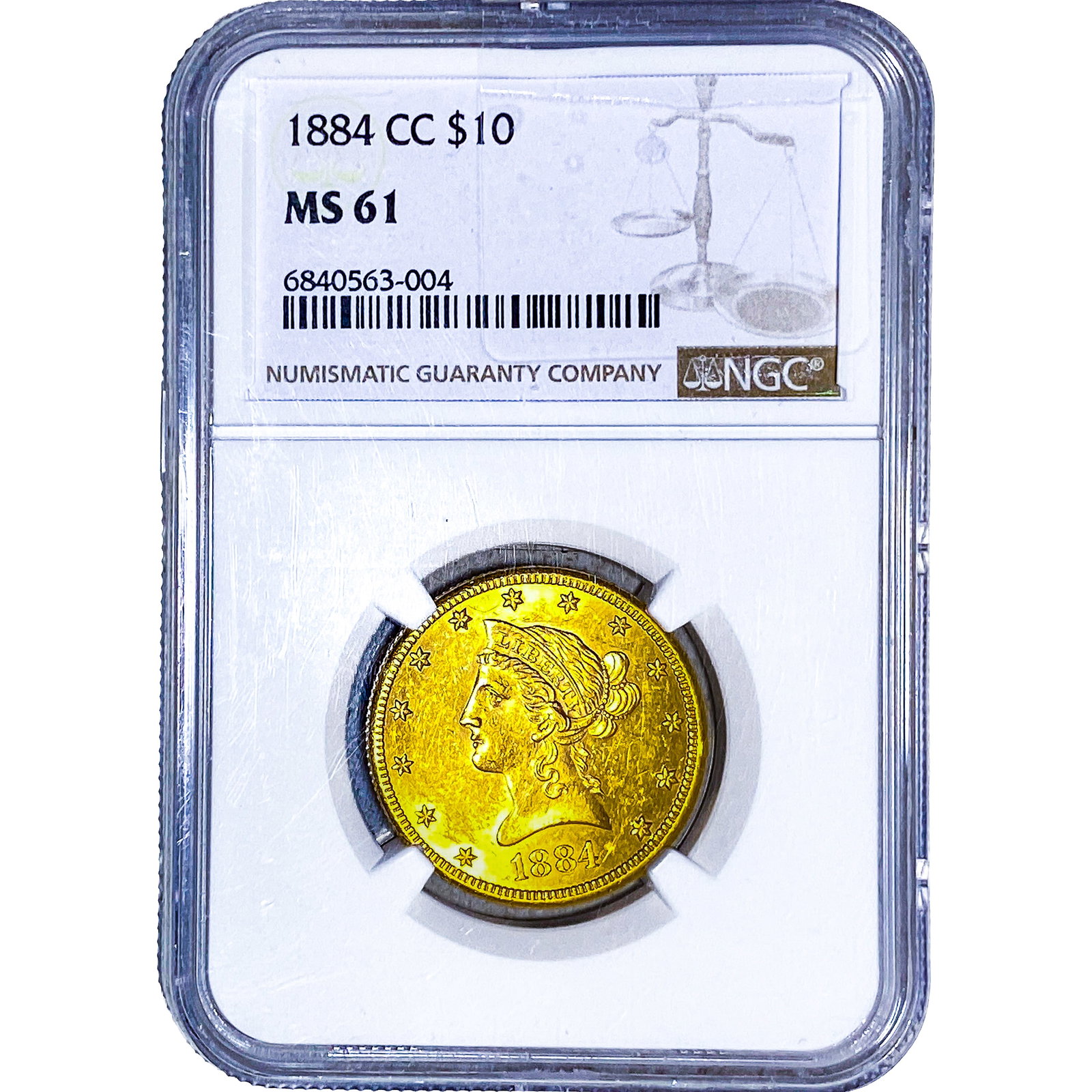 1884-CC $10 Gold Eagle NGC MS61: 1884-CC $10 Gold Eagle NGC MS61