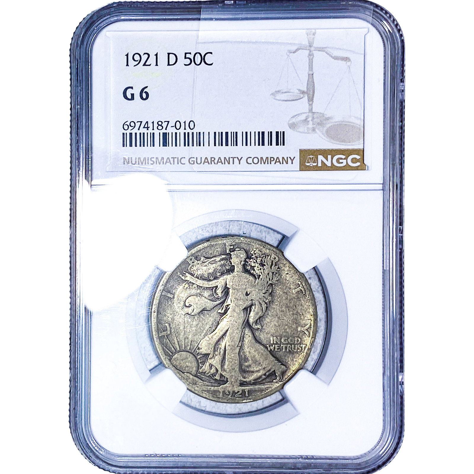 1921-D Walking Liberty Half Dollar NGC G6: 1921-D Walking Liberty Half Dollar NGC G6