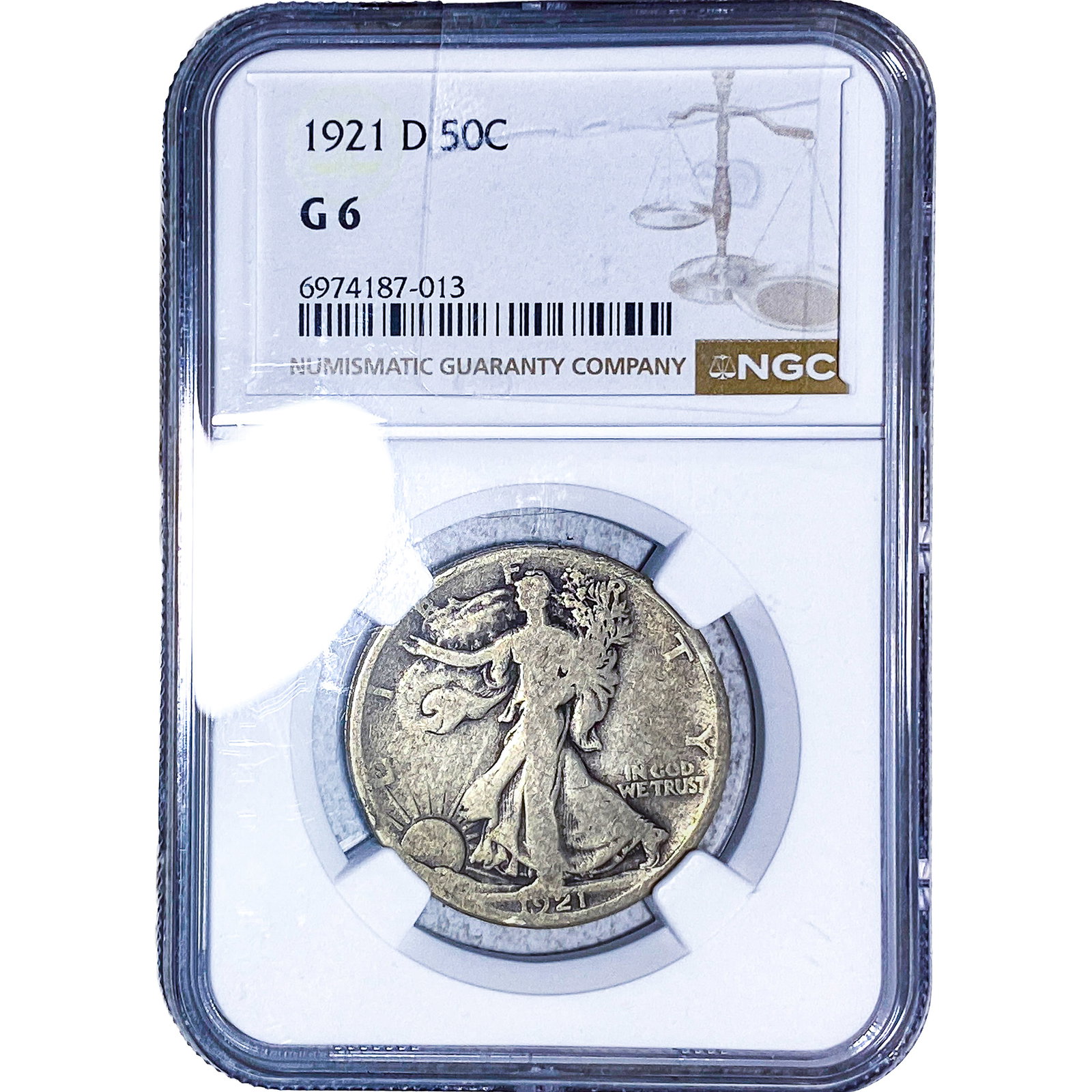 1921-D Walking Liberty Half Dollar NGC G6: 1921-D Walking Liberty Half Dollar NGC G6