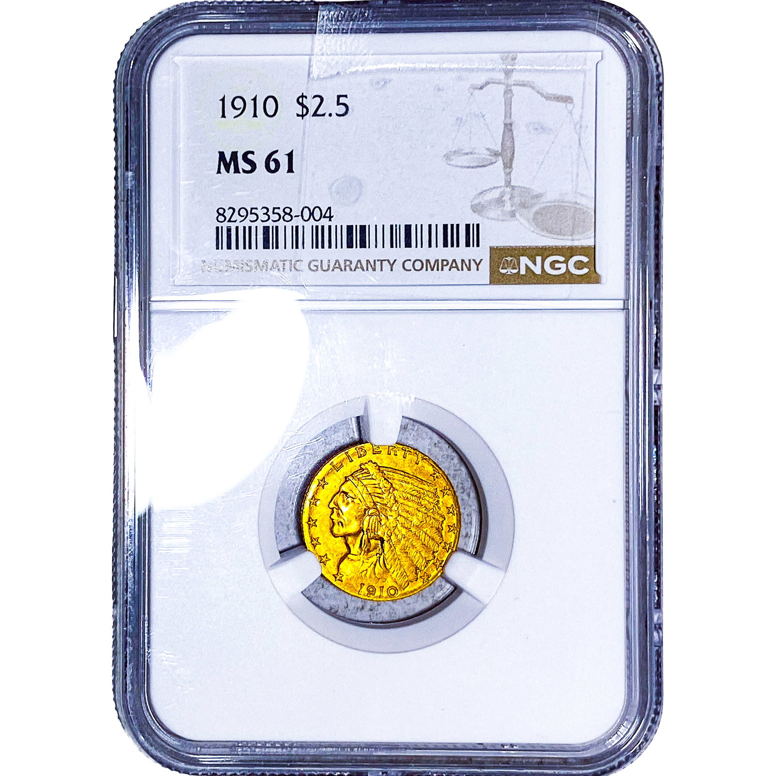 1910 $2.50 Gold Quarter Eagle NGC MS61: 1910 $2.50 Gold Quarter Eagle NGC MS61