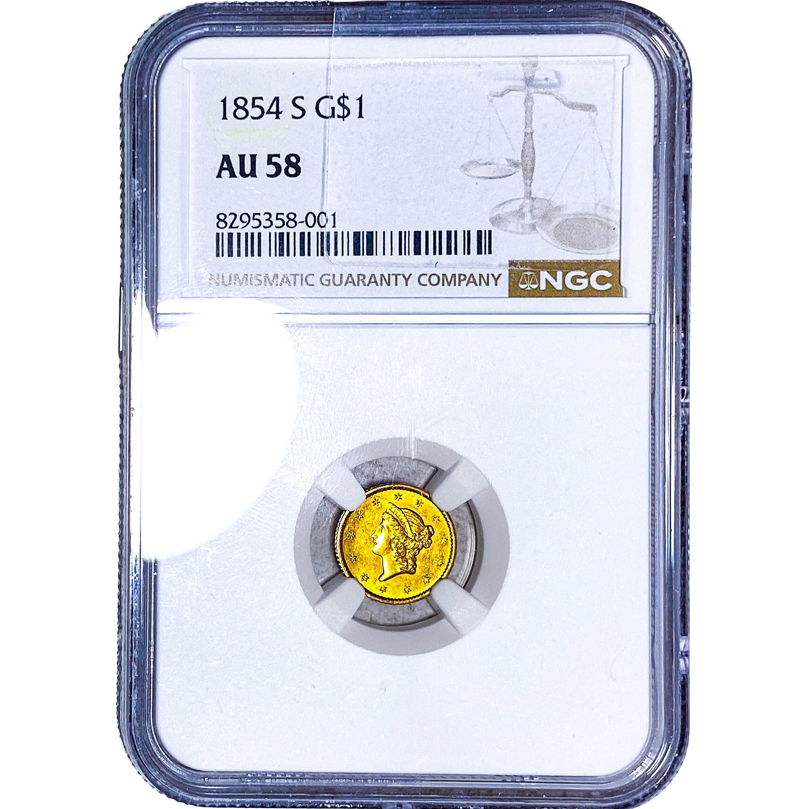 1854-S Rare Gold Dollar NGC AU58: 1854-S Rare Gold Dollar NGC AU58