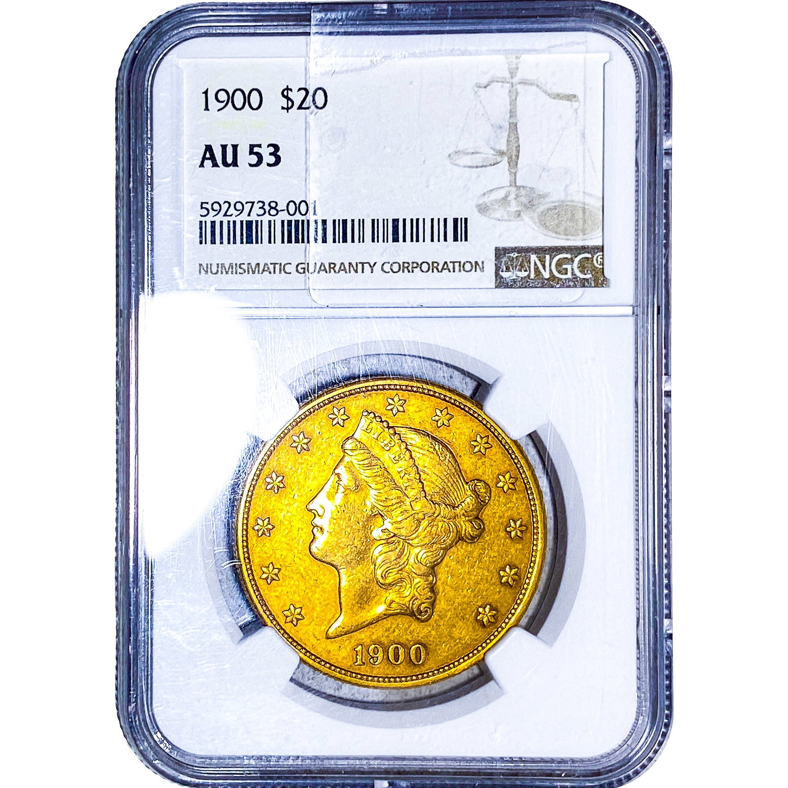 1900 $20 Gold Double Eagle NGC AU53: 1900 $20 Gold Double Eagle NGC AU53
