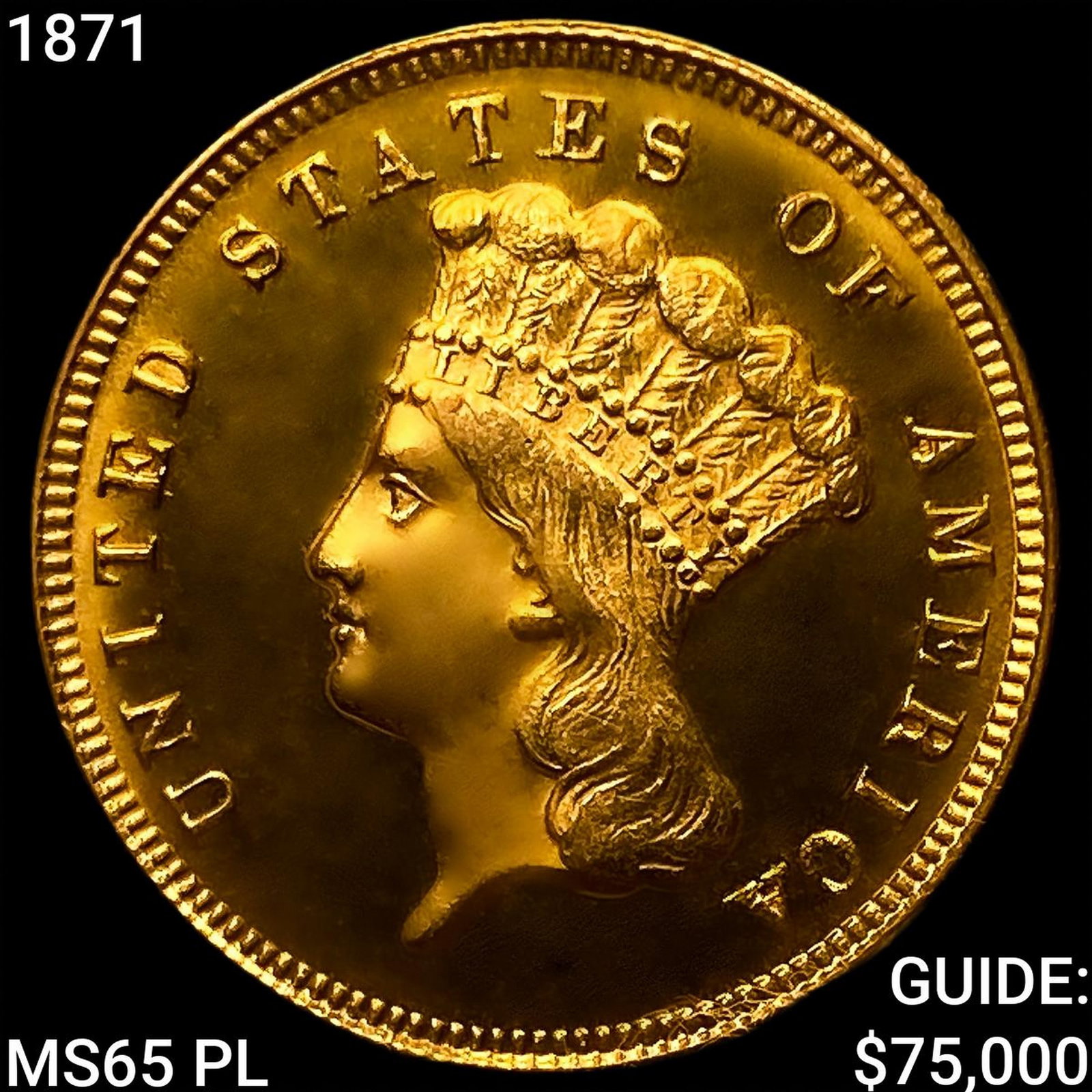 1871 $3 Gold Piece UNCIRCULATED PL: 1871 $3 Gold Piece UNCIRCULATED PL