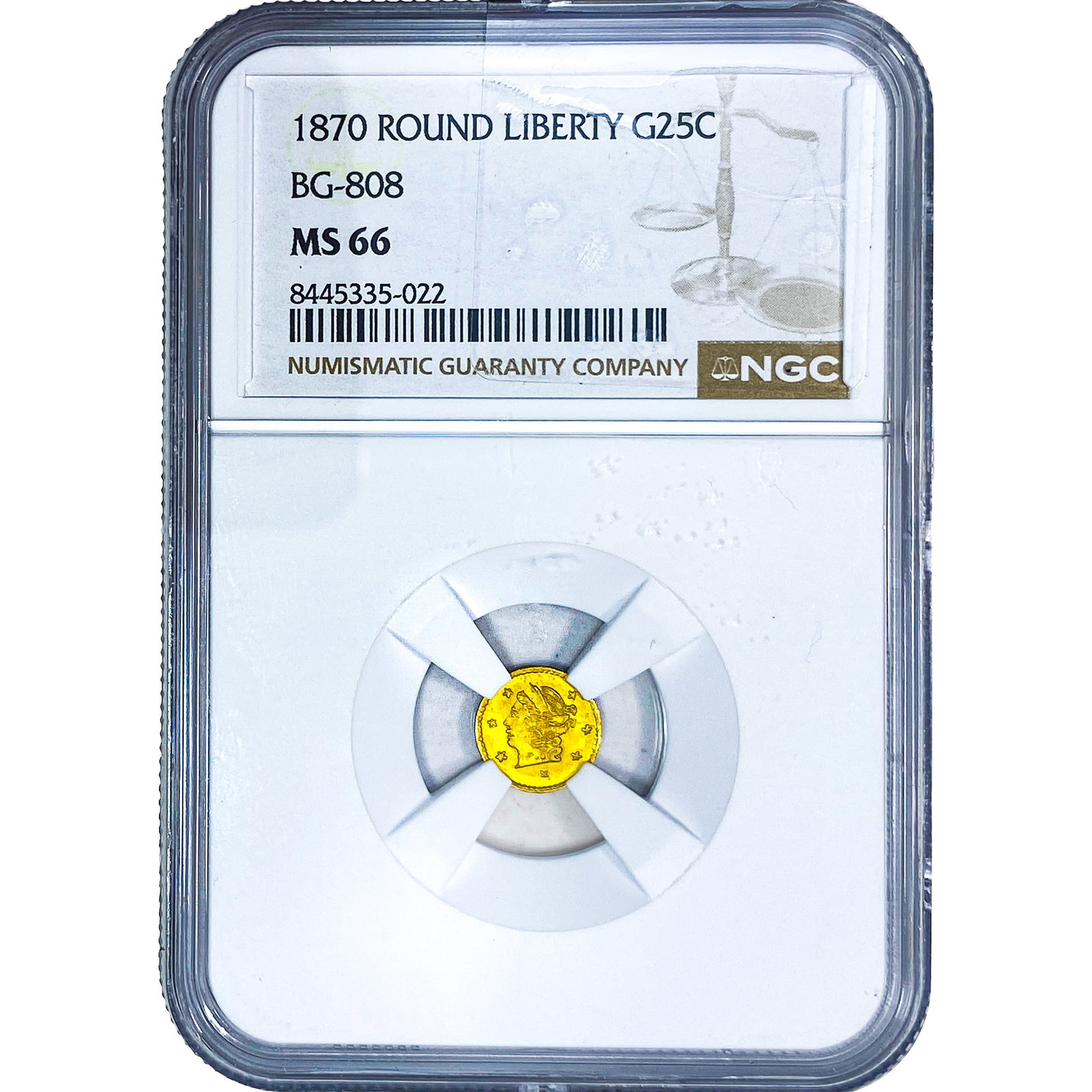 1870 Round California Gold Quarter NGC MS66: 1870 Round California Gold Quarter NGC MS66