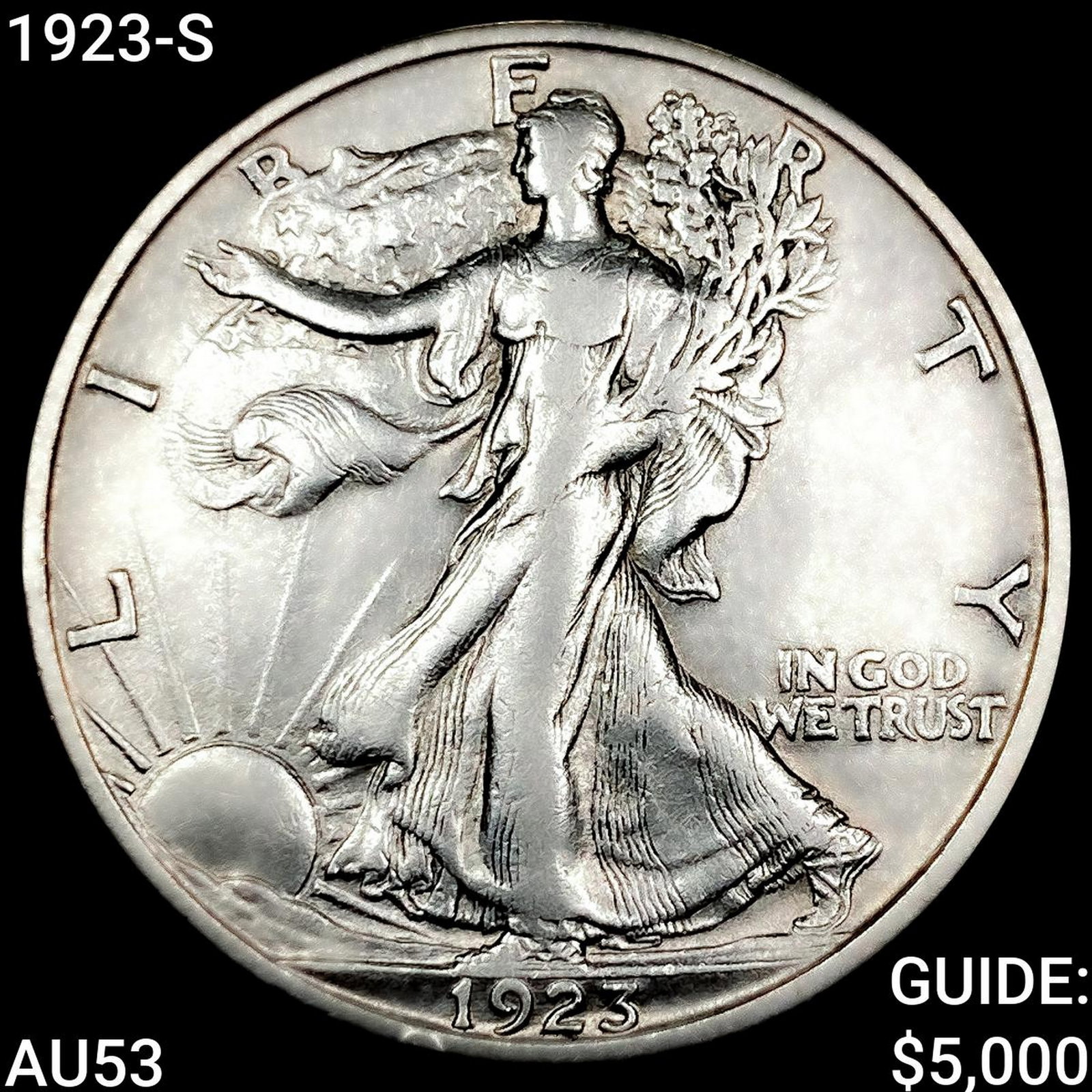 1923-S Walking Liberty Half Dollar CLOSELY UNCIRCULATED: 1923-S Walking Liberty Half Dollar CLOSELY UNCIRCULATED