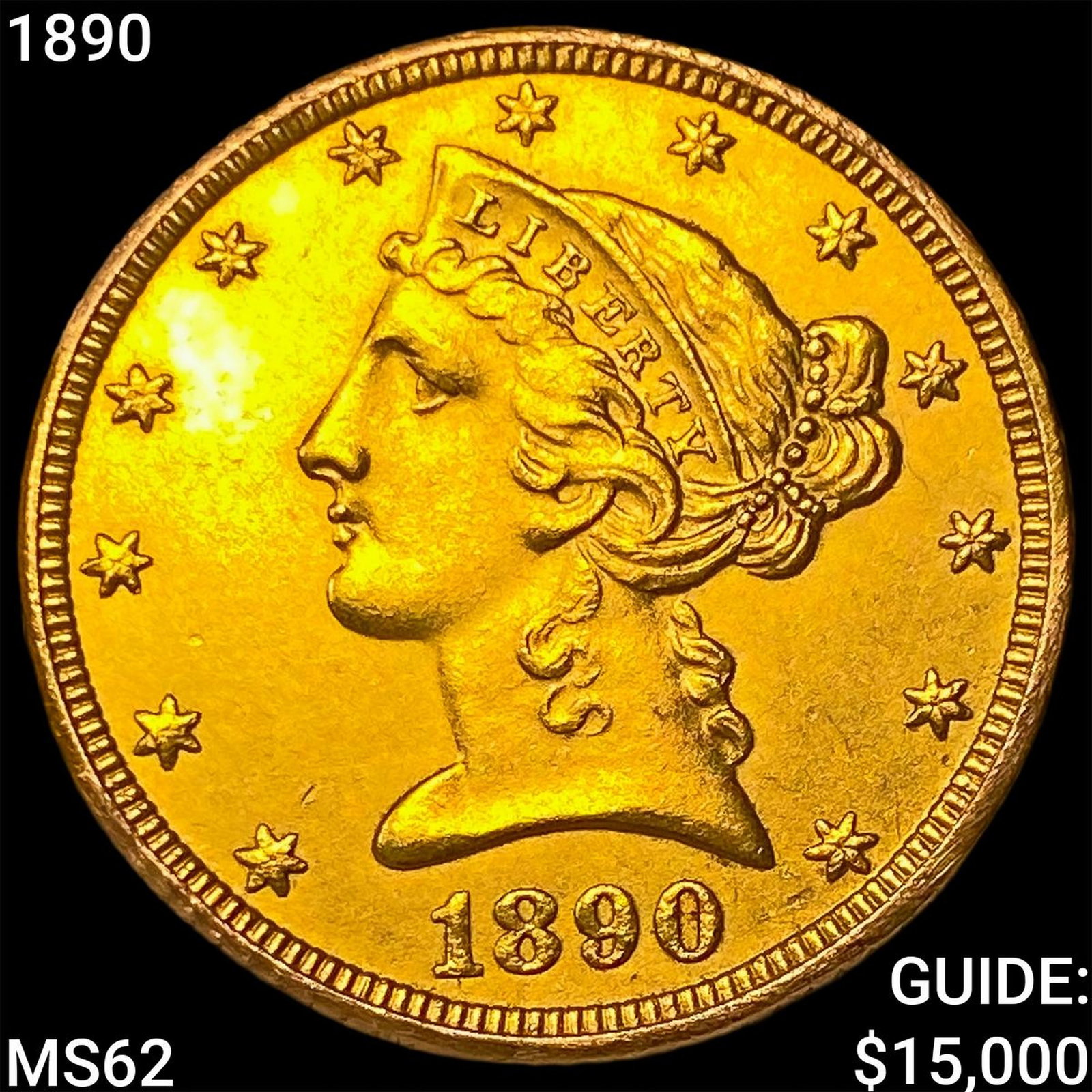 1890 $5 Gold Half Eagle UNCIRCULATED: 1890 $5 Gold Half Eagle UNCIRCULATED