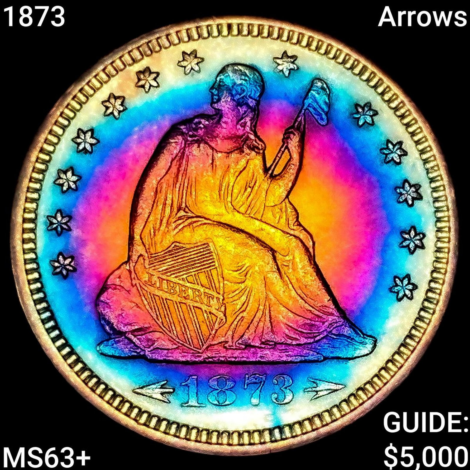 1873 Arrows Seated Liberty Quarter CHOICE BU+: 1873 Arrows Seated Liberty Quarter CHOICE BU+