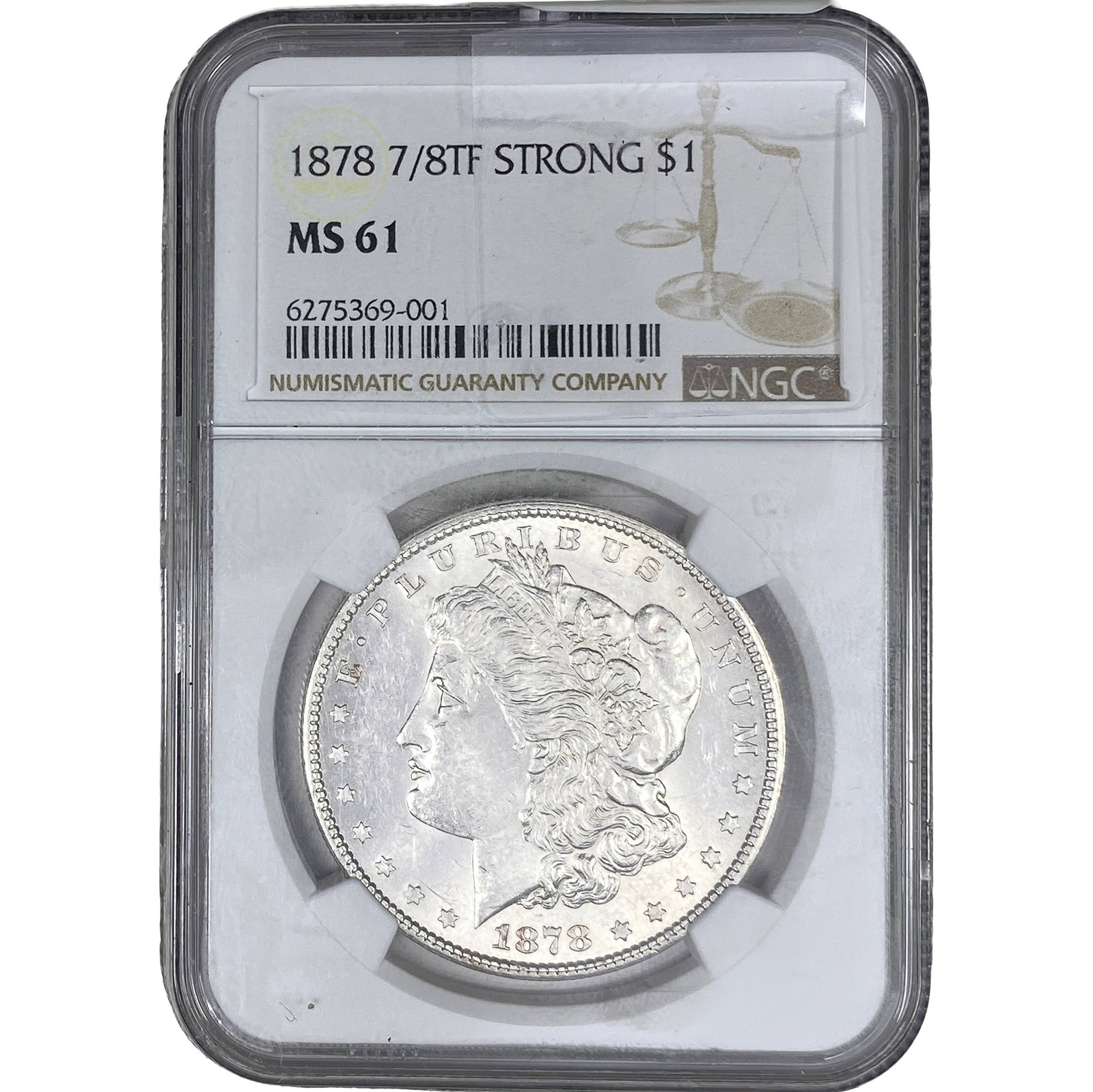 1878 7/8TF Strong Morgan Silver Dollar NGC MS61: 1878 7/8TF Strong Morgan Silver Dollar NGC MS61