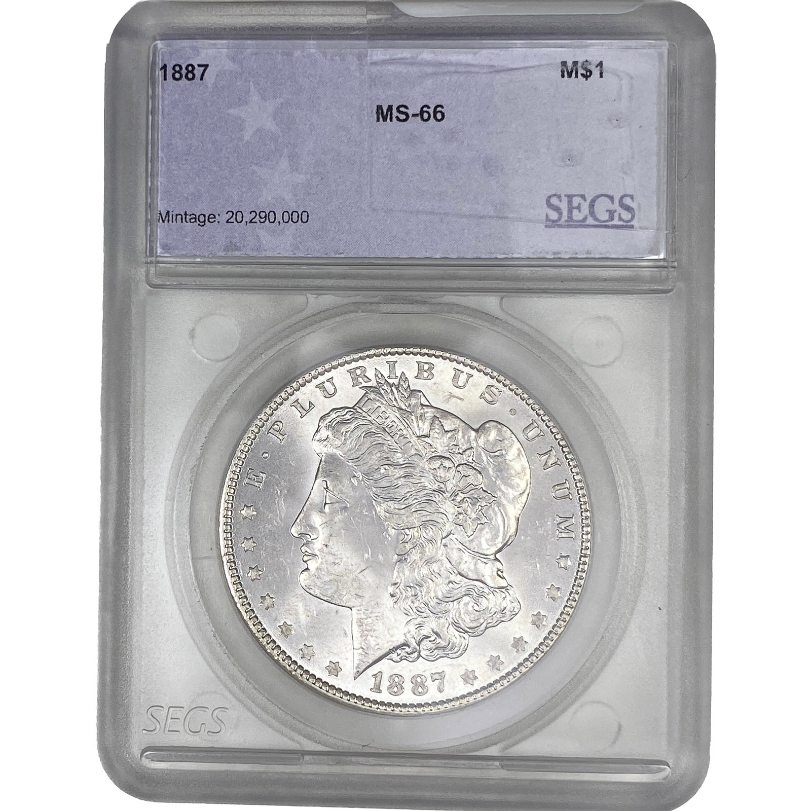 1887 Morgan Silver Dollar SEGS MS66: 1887 Morgan Silver Dollar SEGS MS66