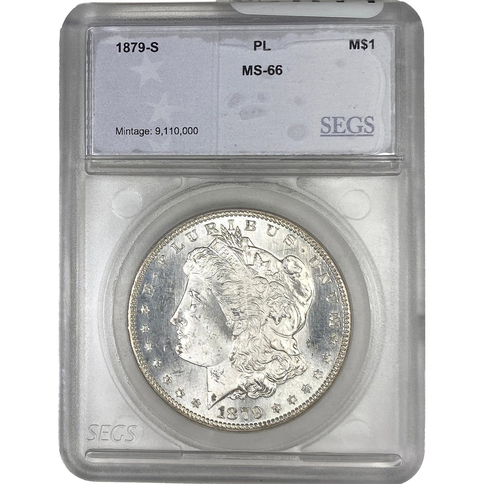 1879-S Morgan Silver Dollar SEGS MS66: 1879-S Morgan Silver Dollar SEGS MS66