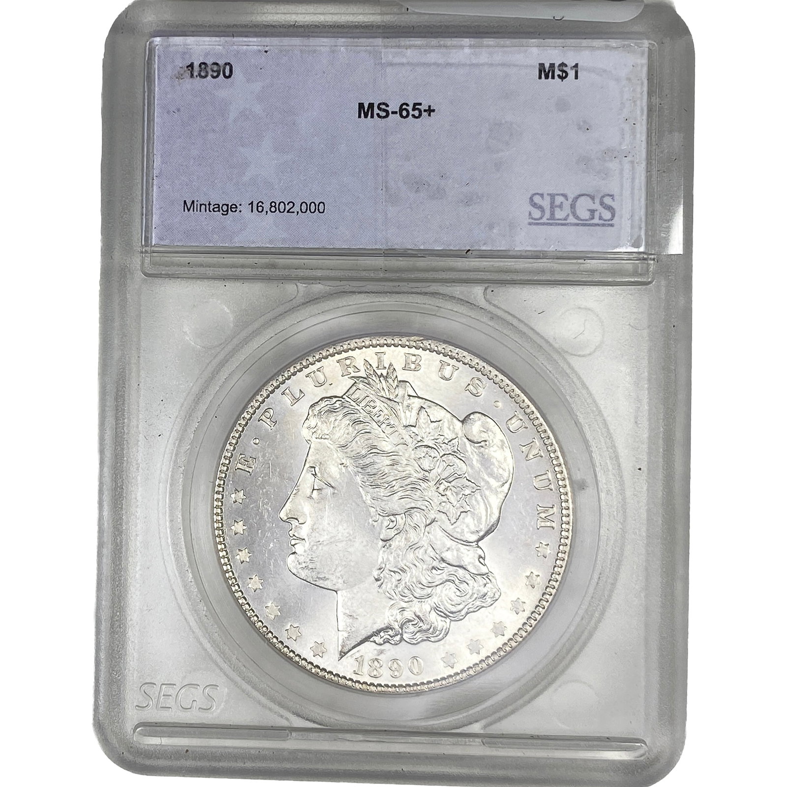 1890 Morgan Silver Dollar SEGS MS65+: 1890 Morgan Silver Dollar SEGS MS65+