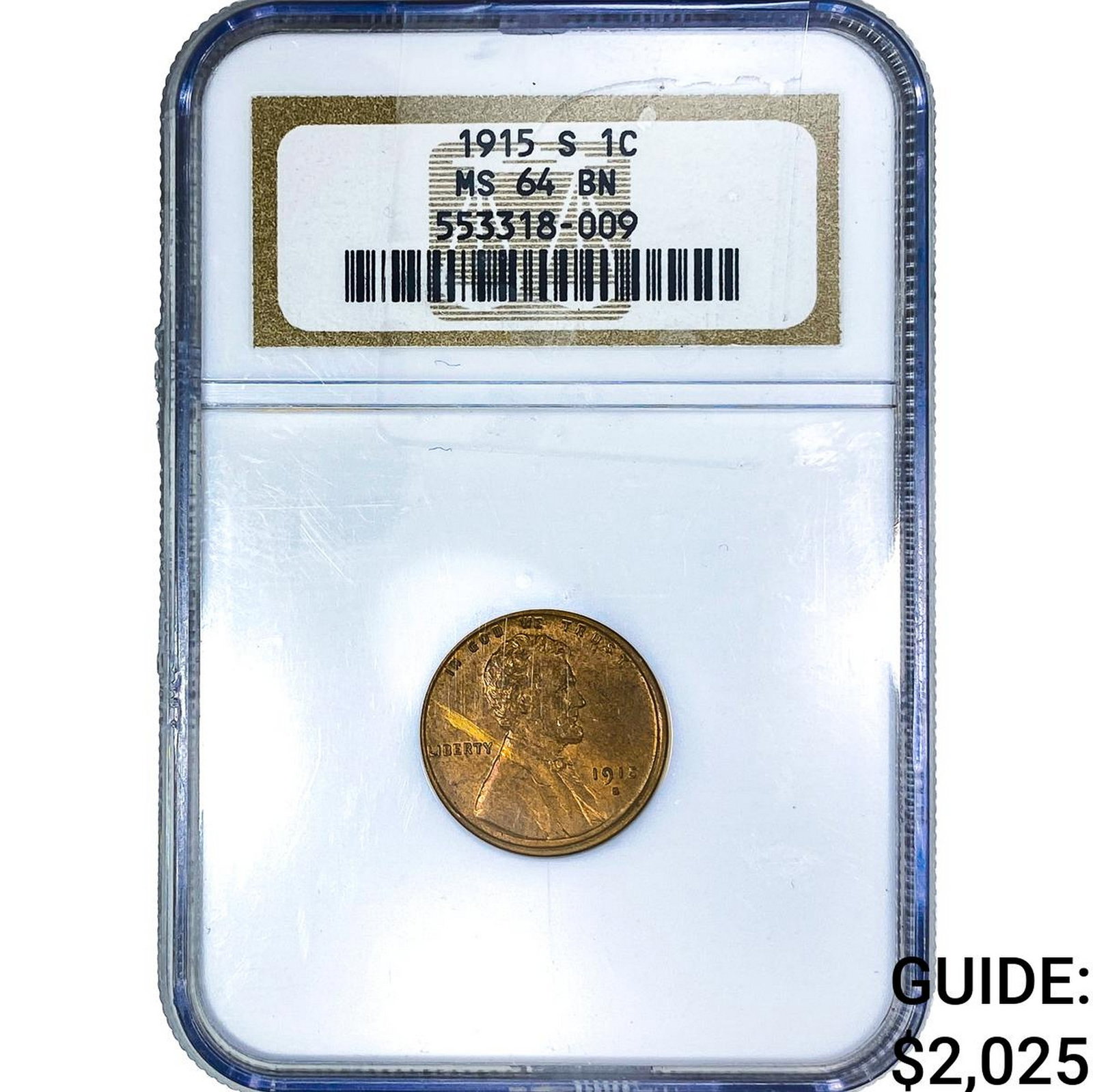 1915-S Wheat Cent NGC MS64 BN: 1915-S Wheat Cent NGC MS64 BN