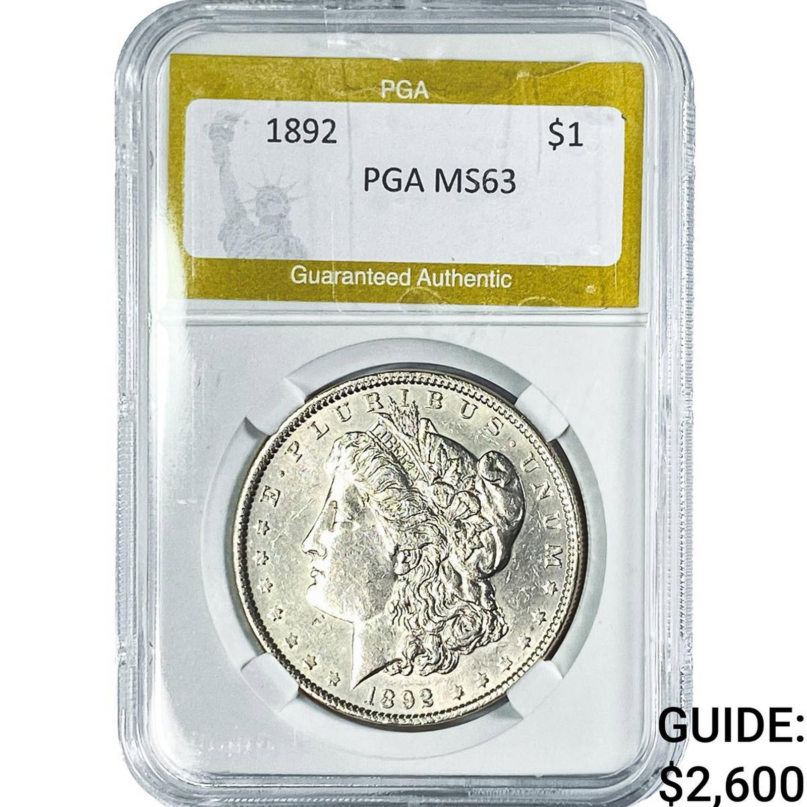 1892 Morgan Silver Dollar PGA MS63: 1892 Morgan Silver Dollar PGA MS63