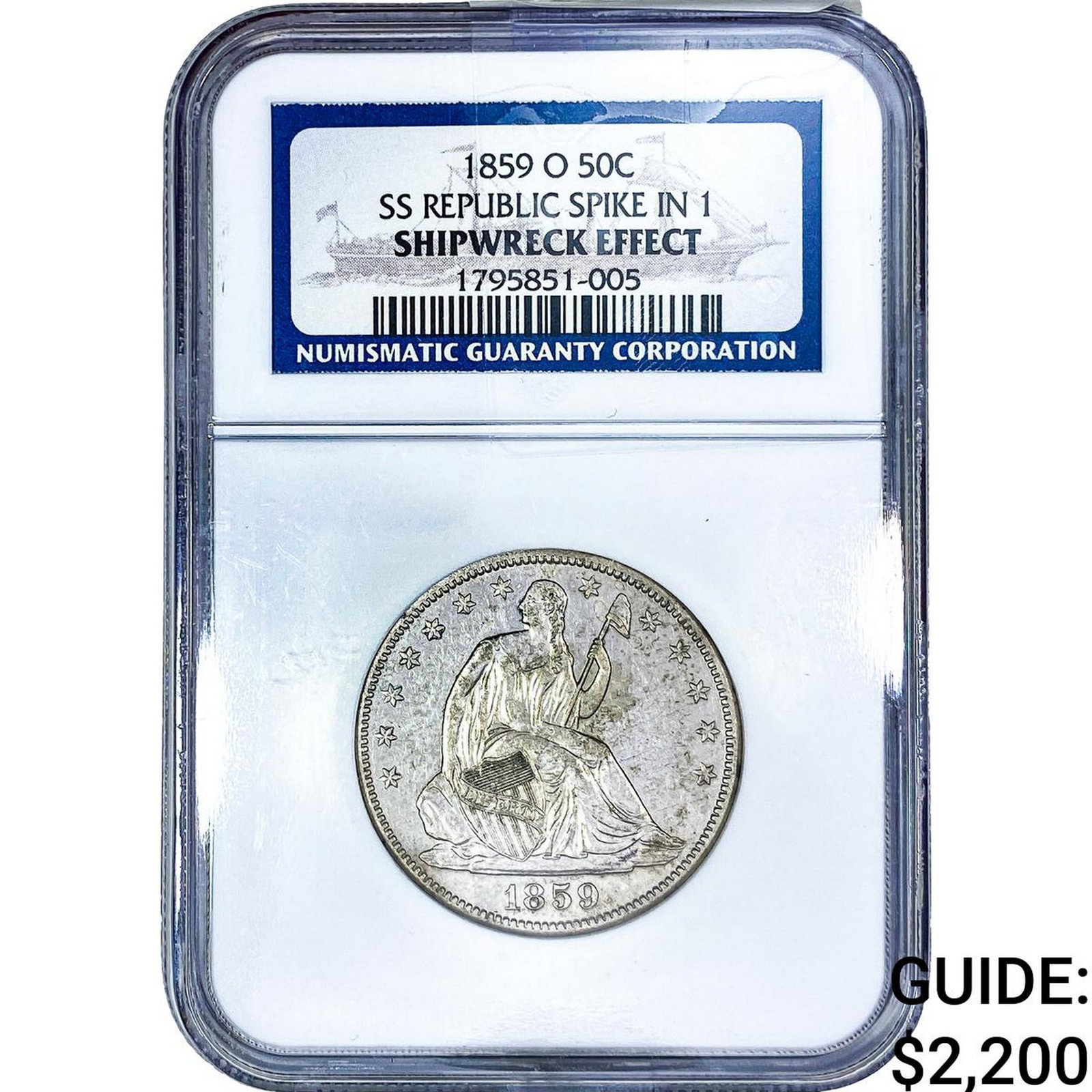 1859-O Seated Liberty Half Dollar NGC Shipwreck: 1859-O Seated Liberty Half Dollar NGC Shipwreck