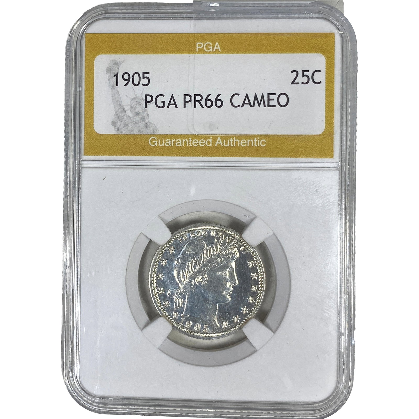 1905 Barber Quarter PGA PR66 Cameo: 1905 Barber Quarter PGA PR66 Cameo