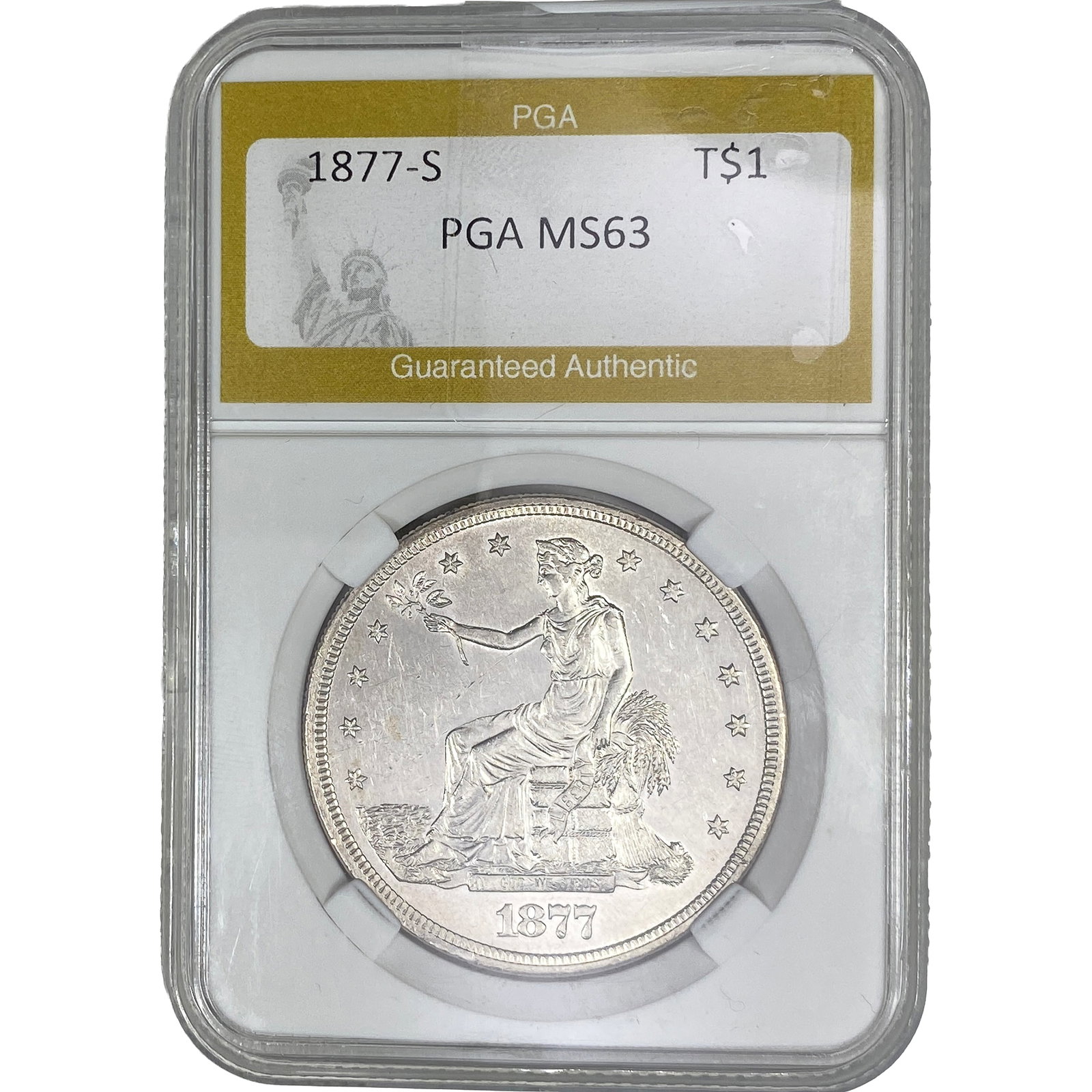 1877-S Silver Trade Dollar PGA MS63: 1877-S Silver Trade Dollar PGA MS63
