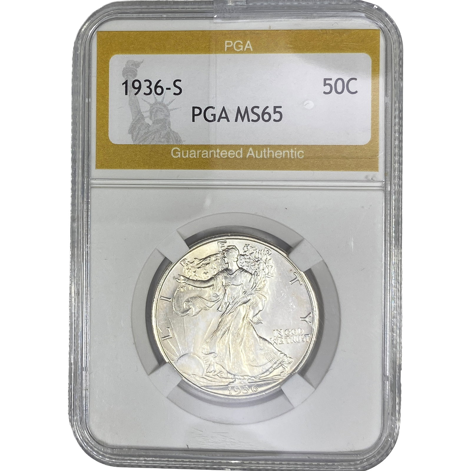 1936-S Walking Liberty Half Dollar PGA MS65: 1936-S Walking Liberty Half Dollar PGA MS65