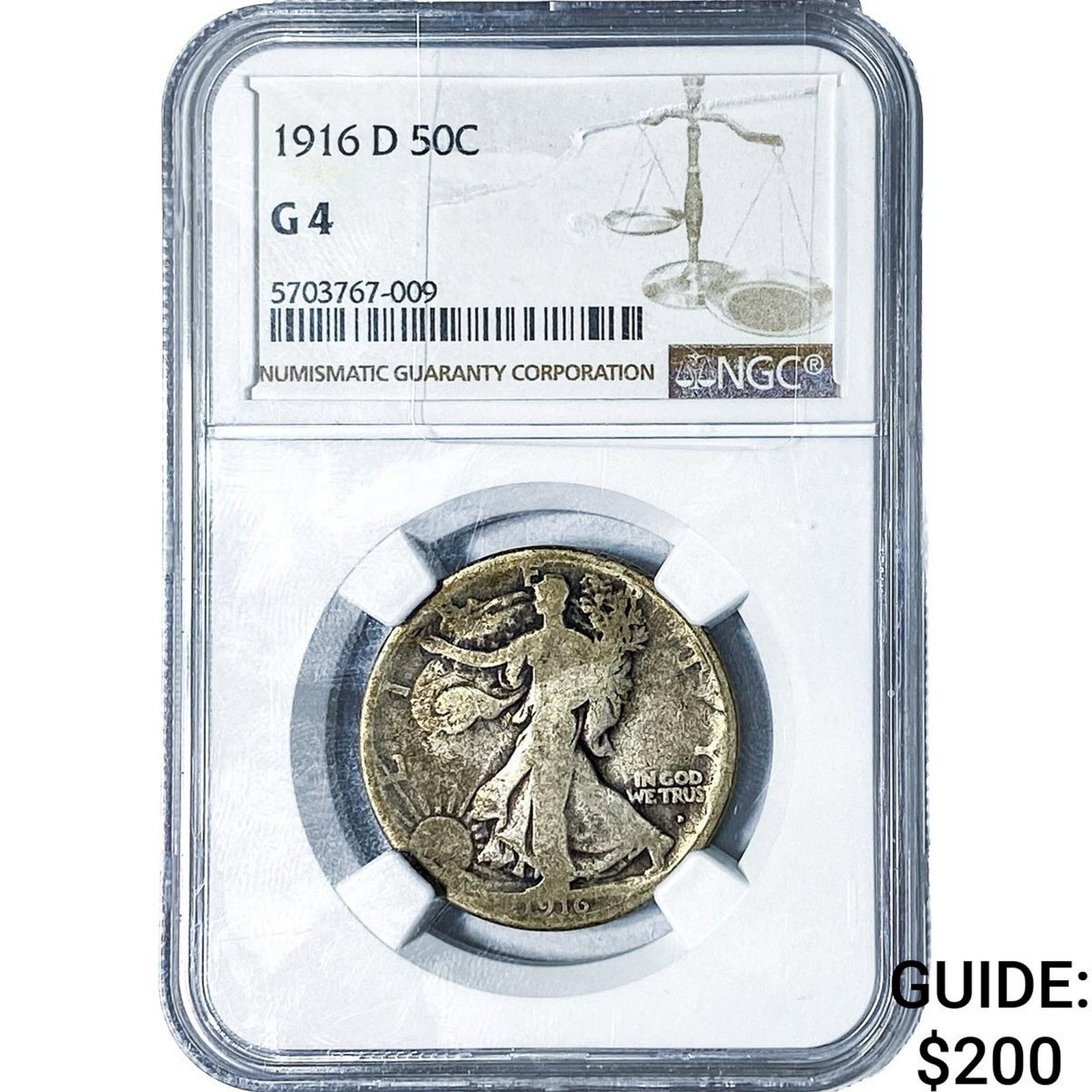 1916-D Walking Liberty Half Dollar NGC G4: 1916-D Walking Liberty Half Dollar NGC G4