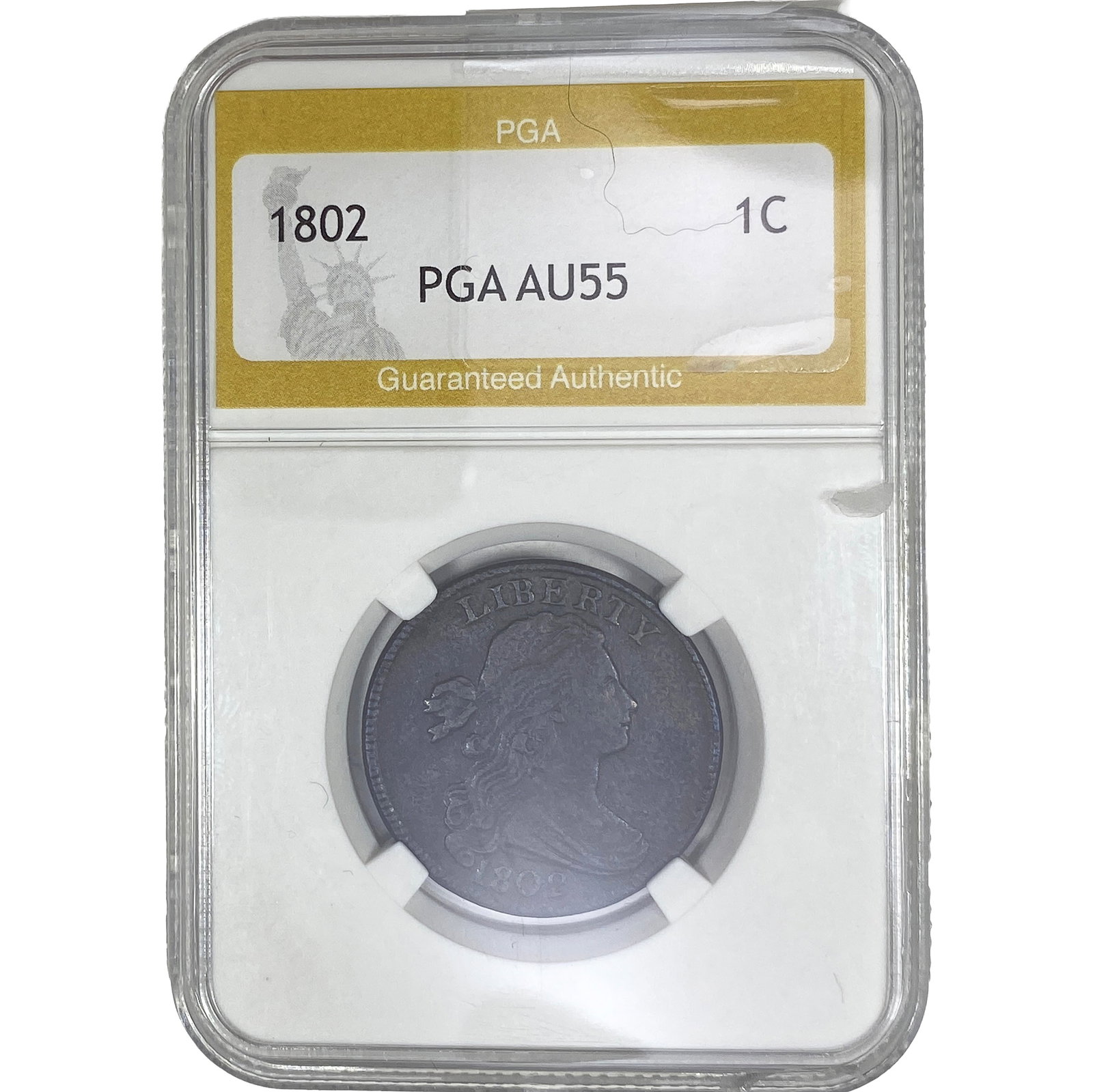 1802 Draped Bust Large Cent PGA AU55: 1802 Draped Bust Large Cent PGA AU55