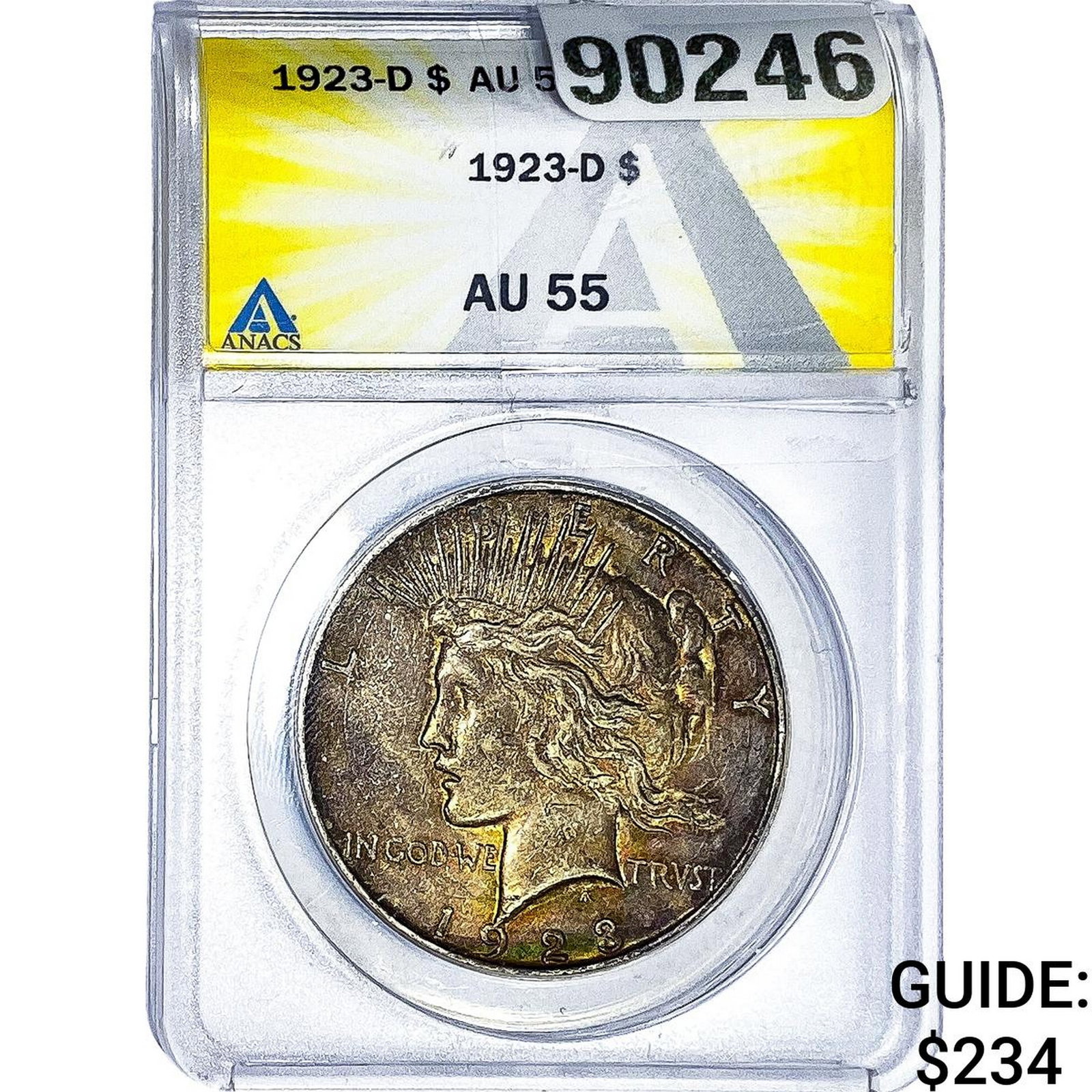 1923-D Silver Peace Dollar ANACS AU55: 1923-D Silver Peace Dollar ANACS AU55