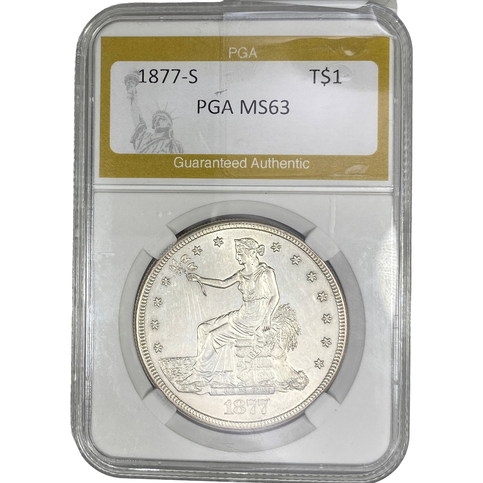 1877-S Silver Trade Dollar PGA MS63: 1877-S Silver Trade Dollar PGA MS63